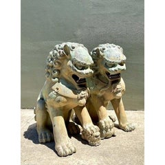 Vintage Monumental Bronze Foo Lions - A Pair Show Pony