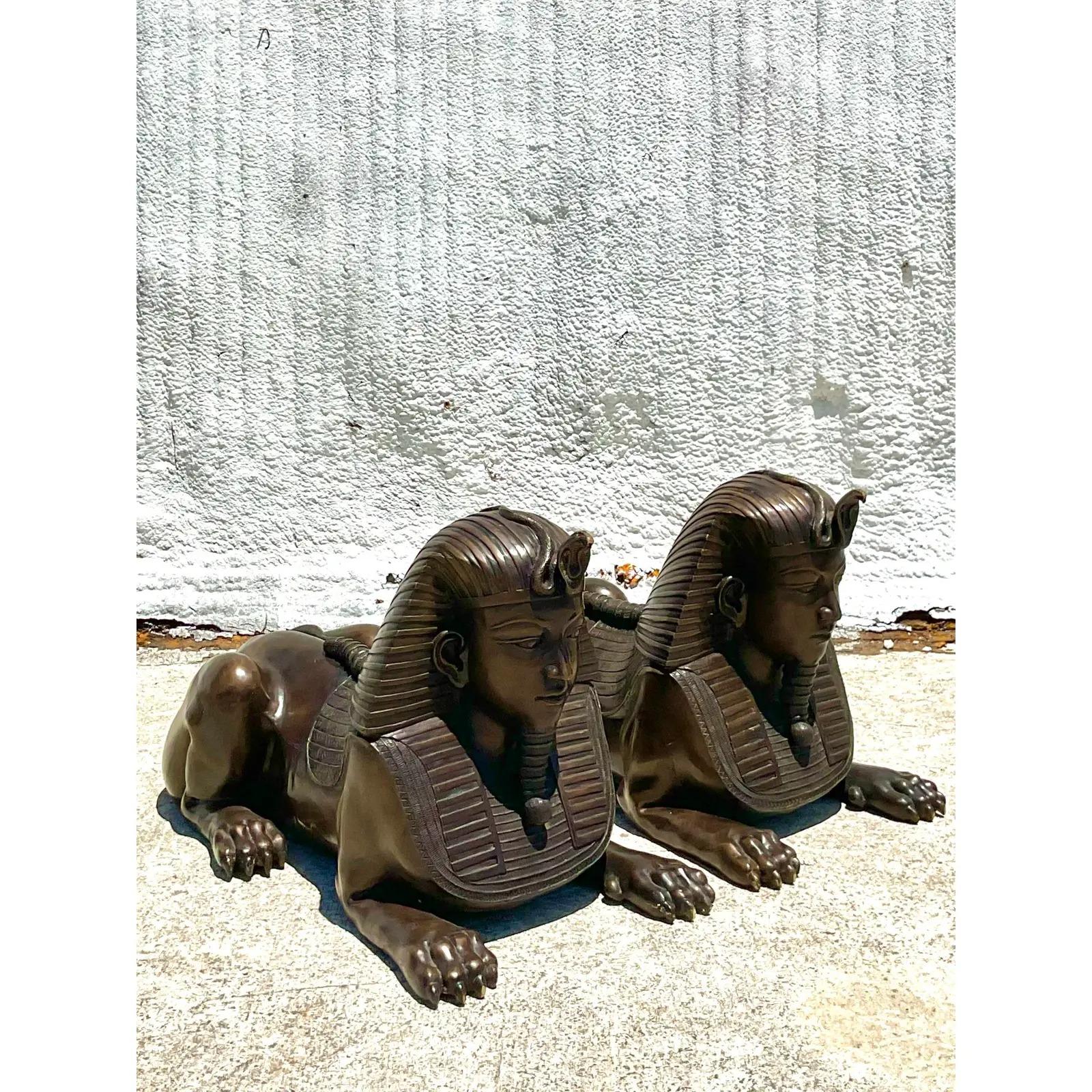North American Vintage Monumental Bronze Sphinxes - a Pair For Sale