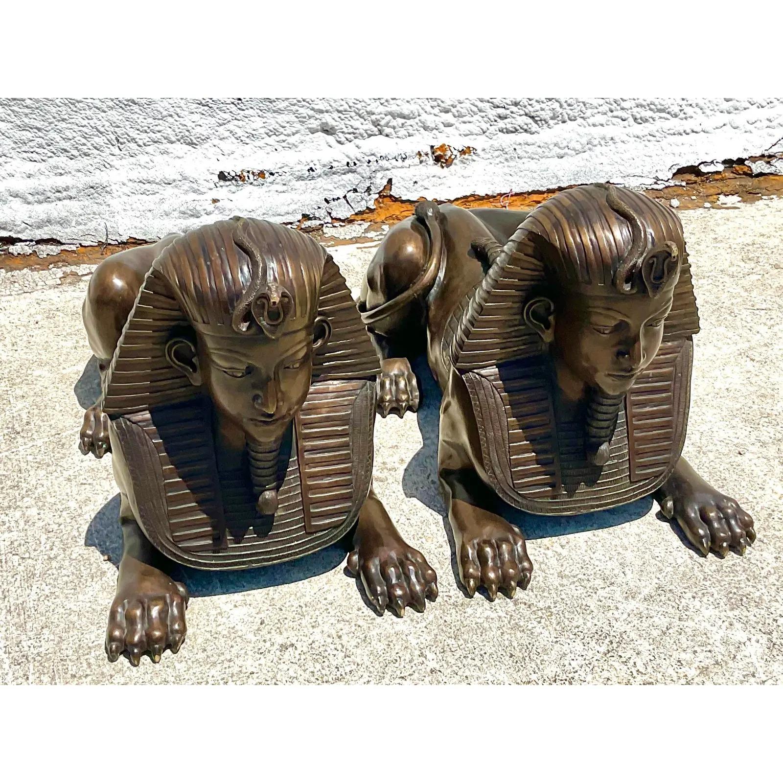 Vintage Monumental Bronze Sphinxes - a Pair In Good Condition For Sale In west palm beach, FL
