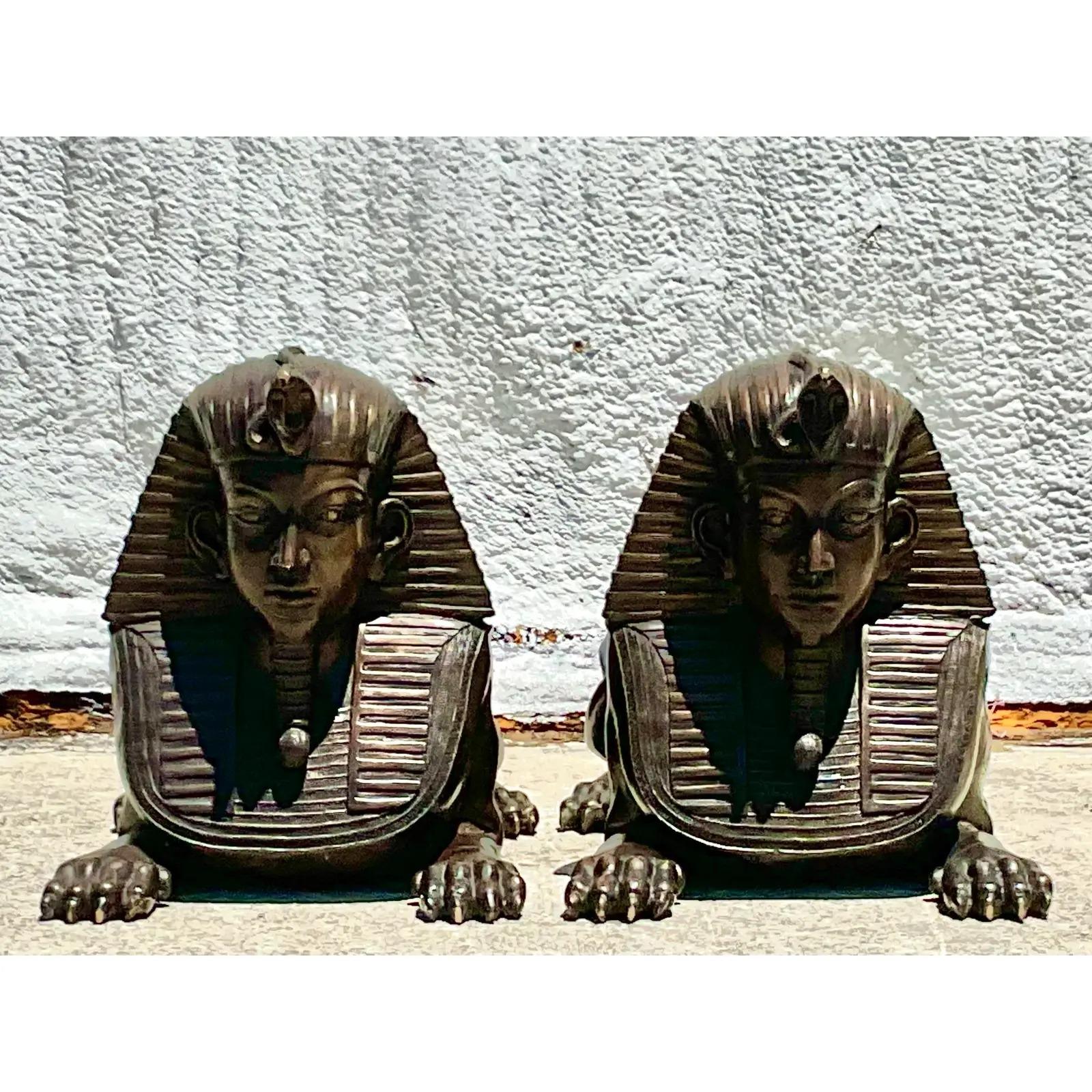 20th Century Vintage Monumental Bronze Sphinxes - a Pair For Sale
