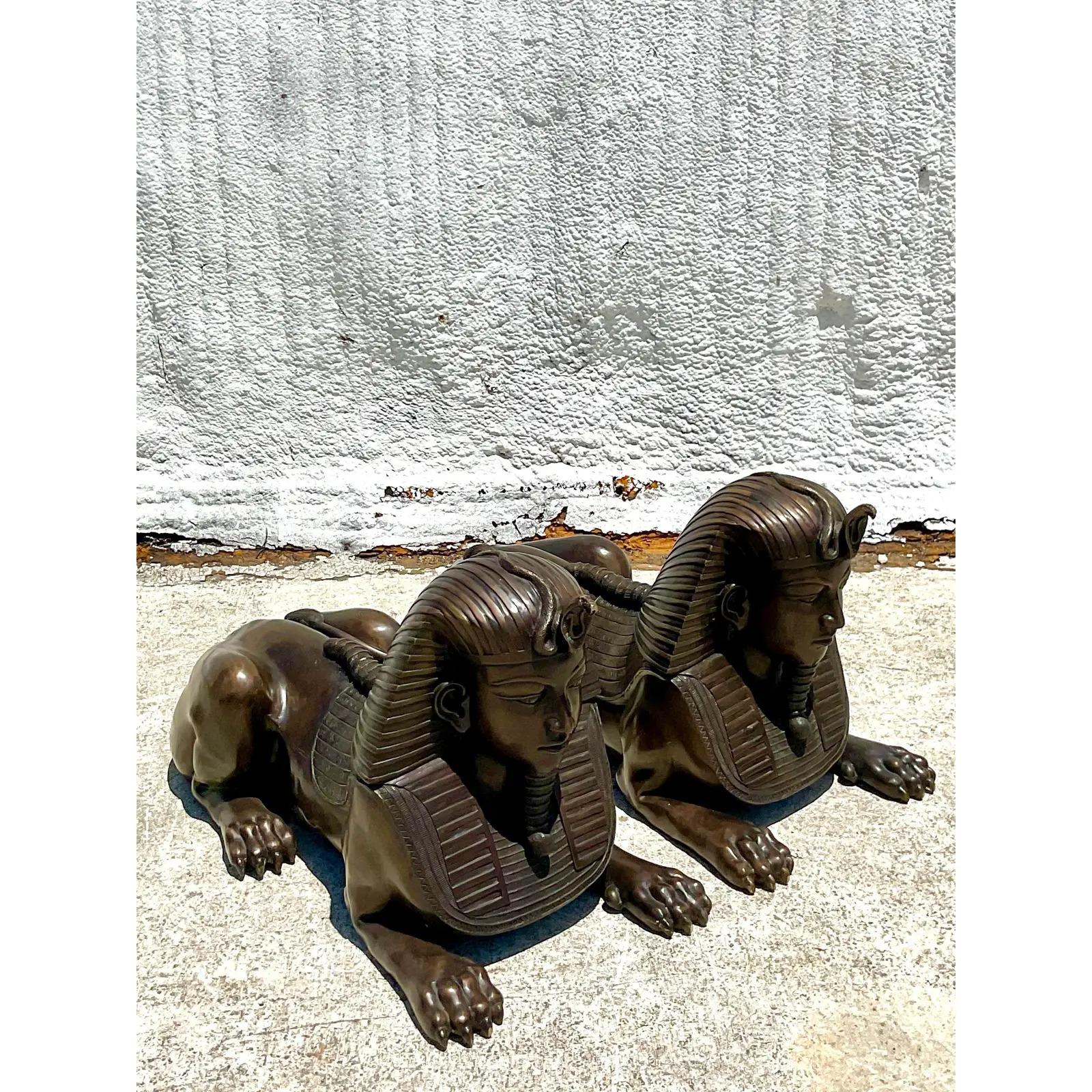 Vintage Monumental Bronze Sphinxes - a Pair For Sale 1