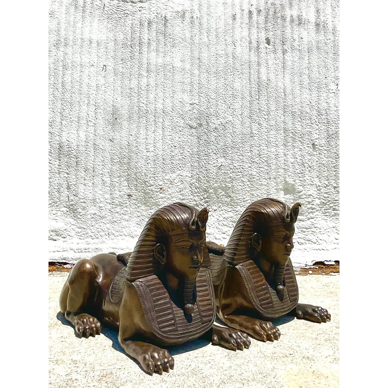 Vintage Monumental Bronze Sphinxes - a Pair For Sale 2