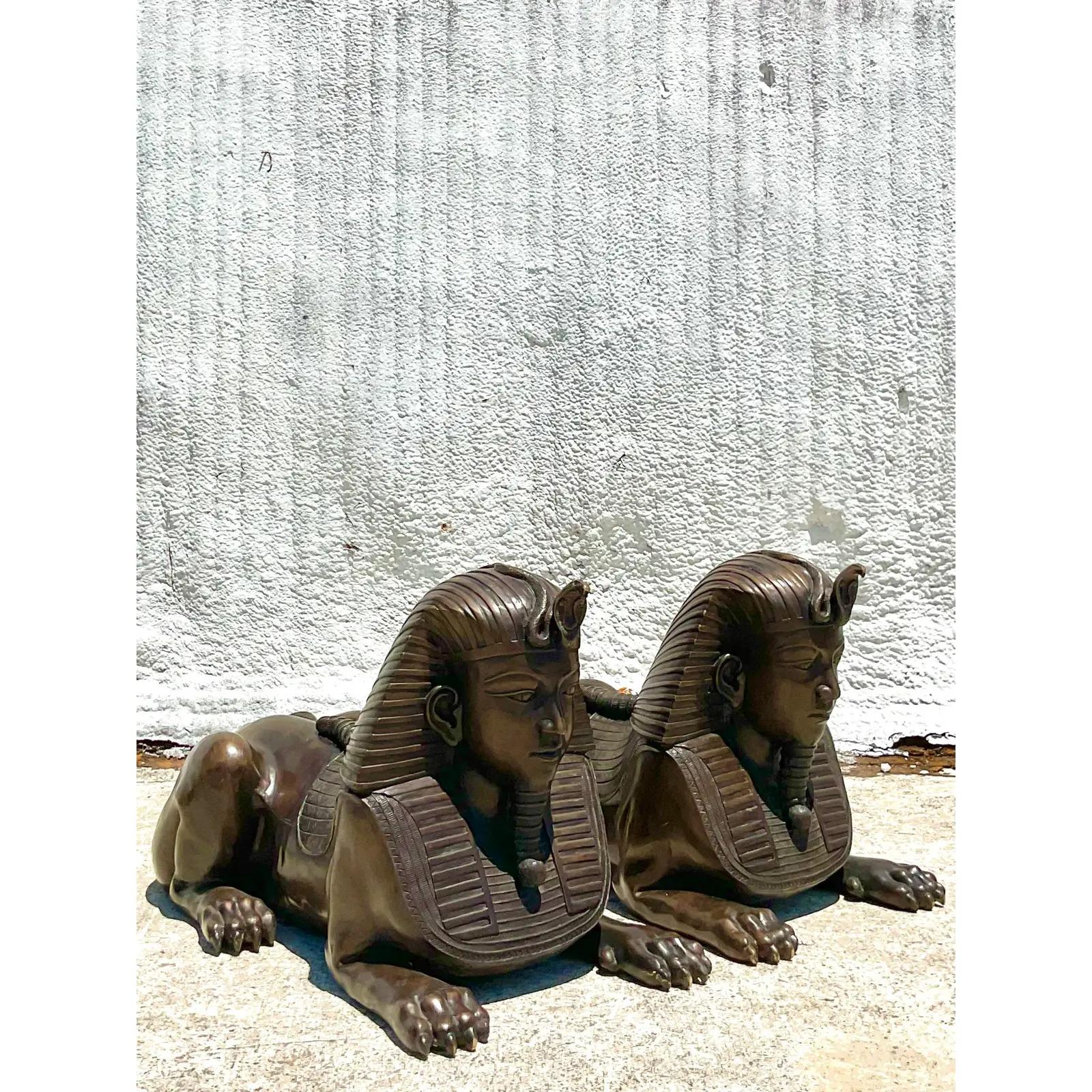 Vintage Monumental Bronze Sphinxes - a Pair For Sale 3