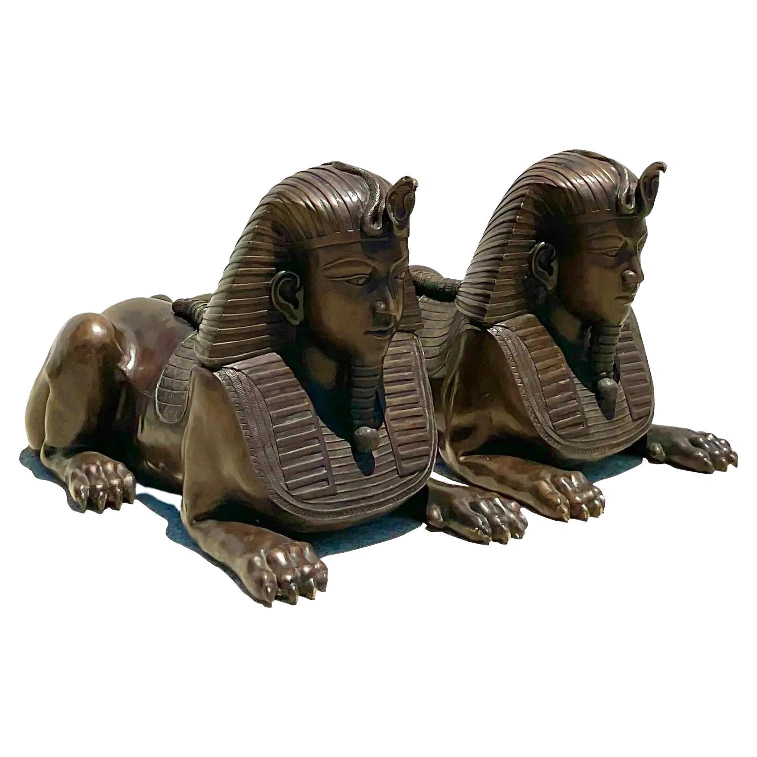 Vintage Monumental Bronze Sphinxes - a Pair For Sale