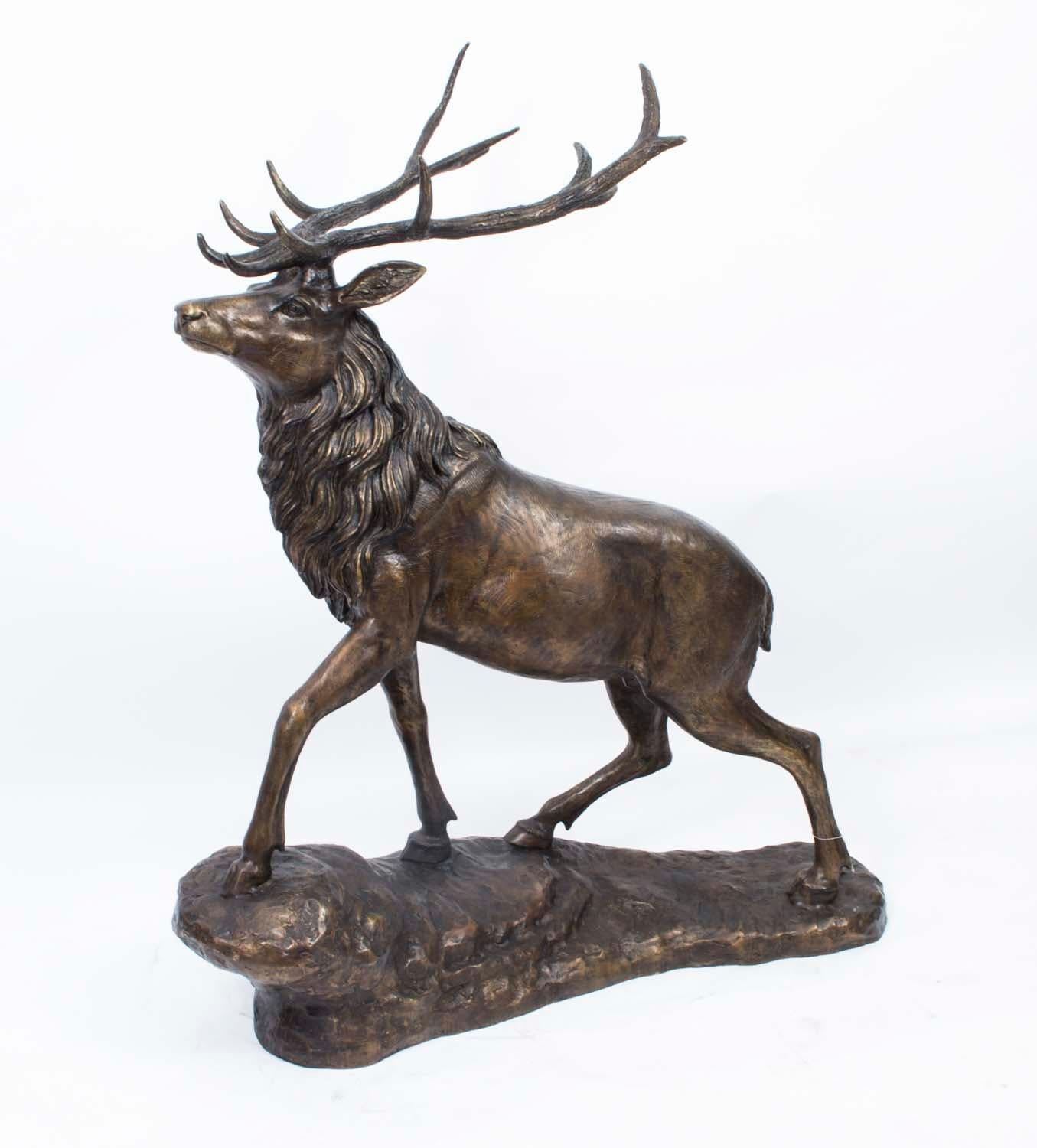 Vintage Monumental Bronze Stag Sculpture, 20th Century In Good Condition In London, GB
