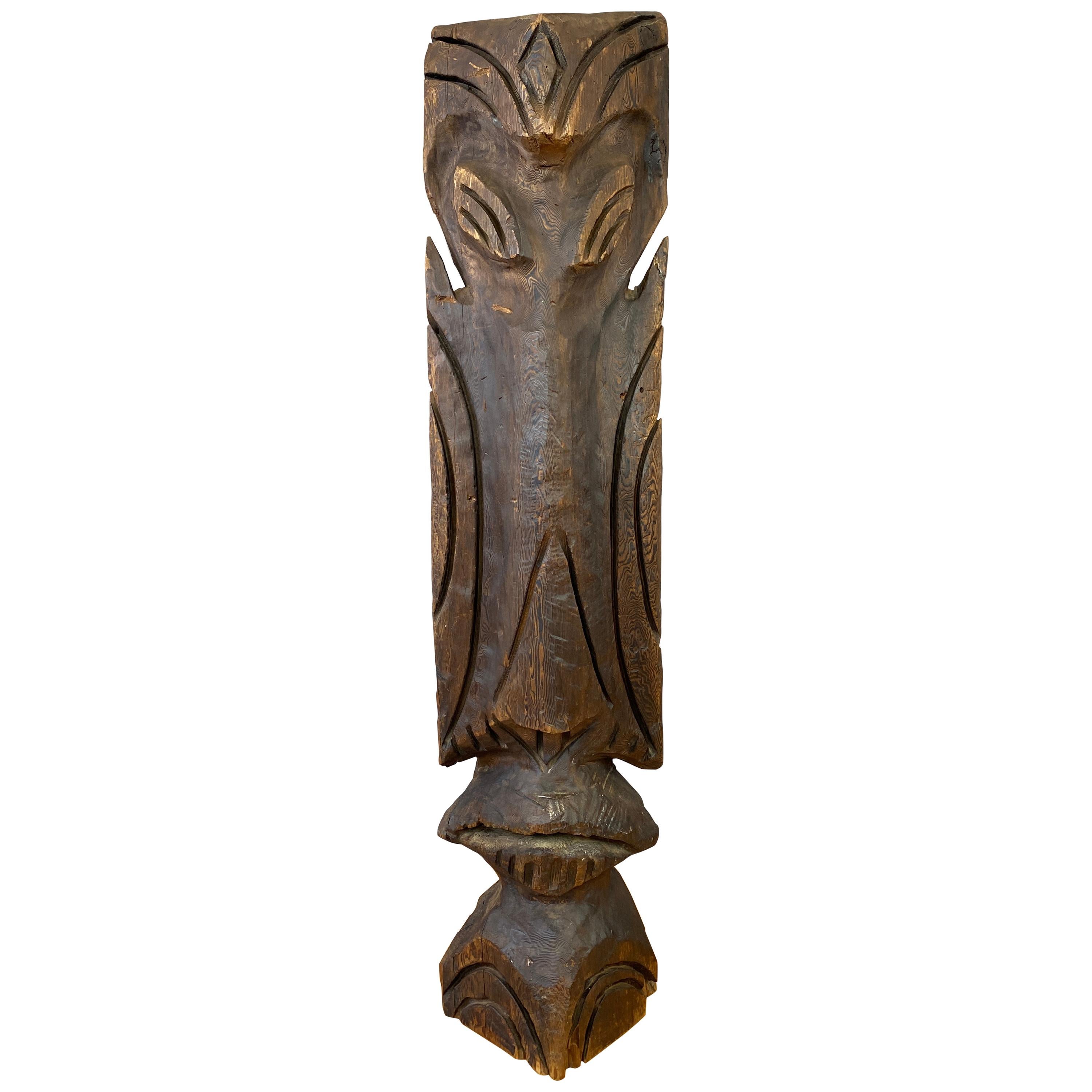 Vintage Monumental Carved Wood Tiki Sculpture For Sale