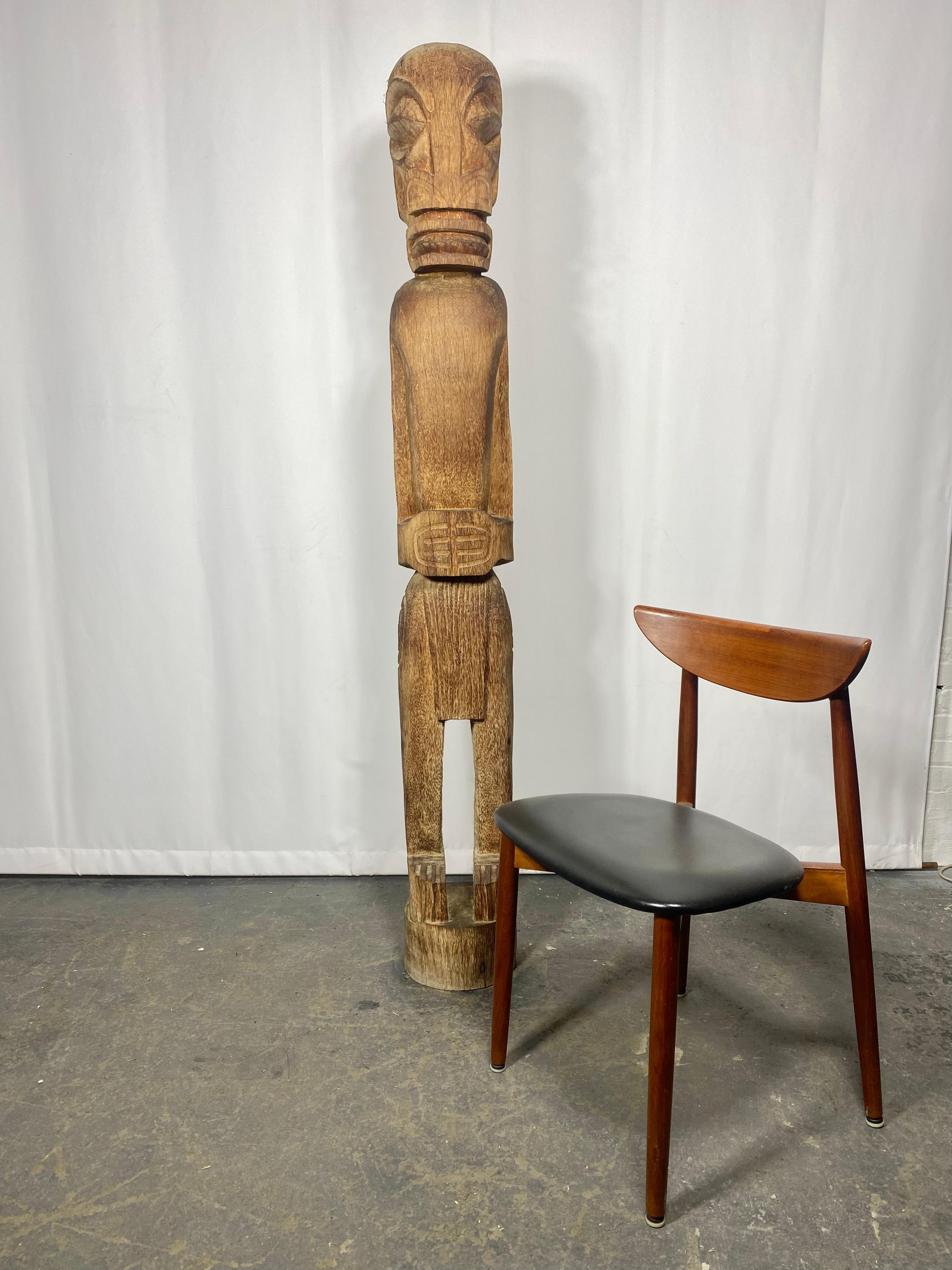 Vintage Monumental Carved Wood Tiki Sculpture. French Polynesia.Tahiti. Wonderfully carved, Strong presence. Carved signed Creation Sanobo,, (see photo). Hand delivery avail to New York City or anywhere en route from Buffalo NY 