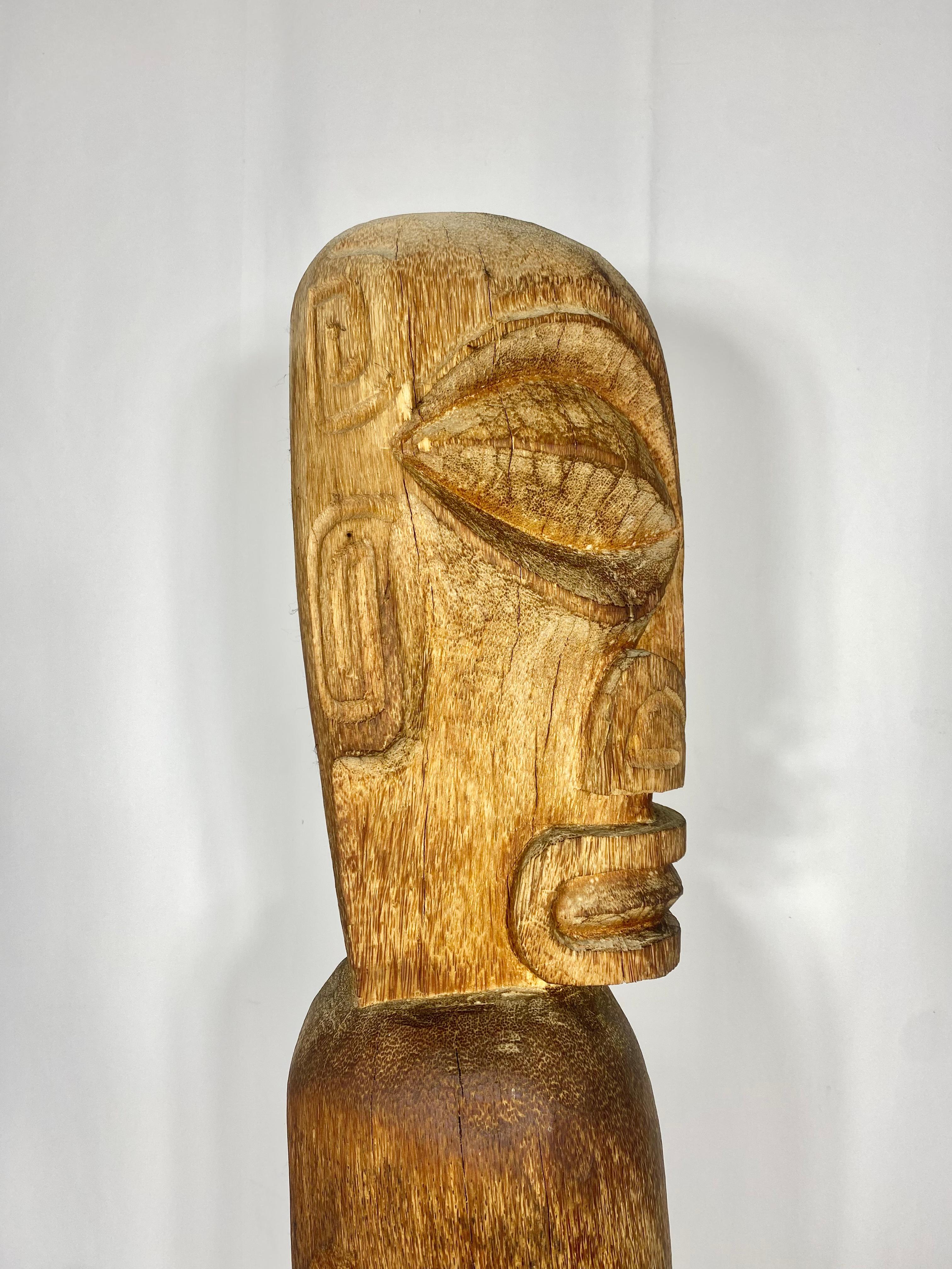 Folk Art Vintage Monumental Carved Wood Tiki Sculpture. French Polynesia. Creation Sanobo For Sale