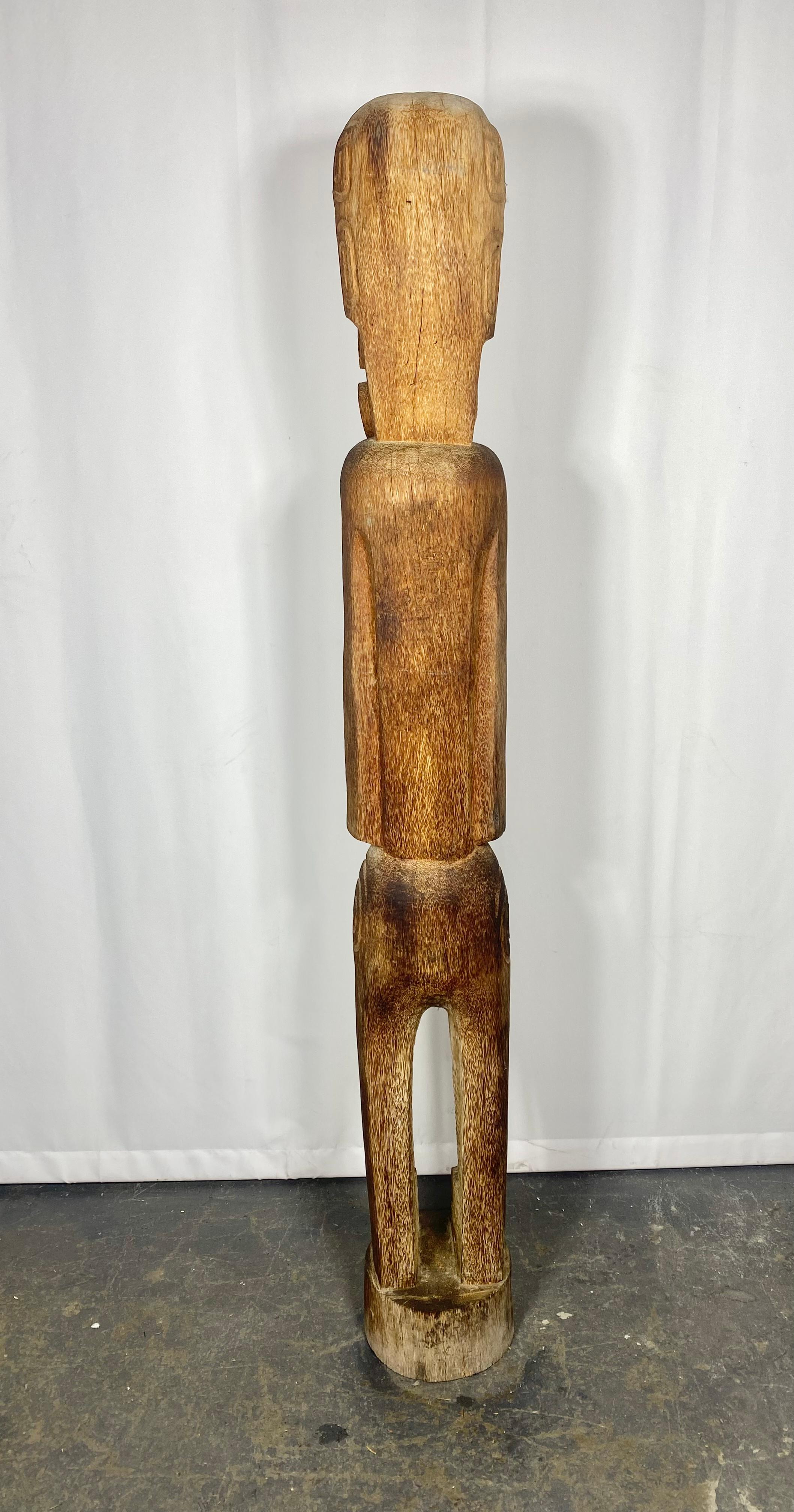Hand-Carved Vintage Monumental Carved Wood Tiki Sculpture. French Polynesia. Creation Sanobo For Sale