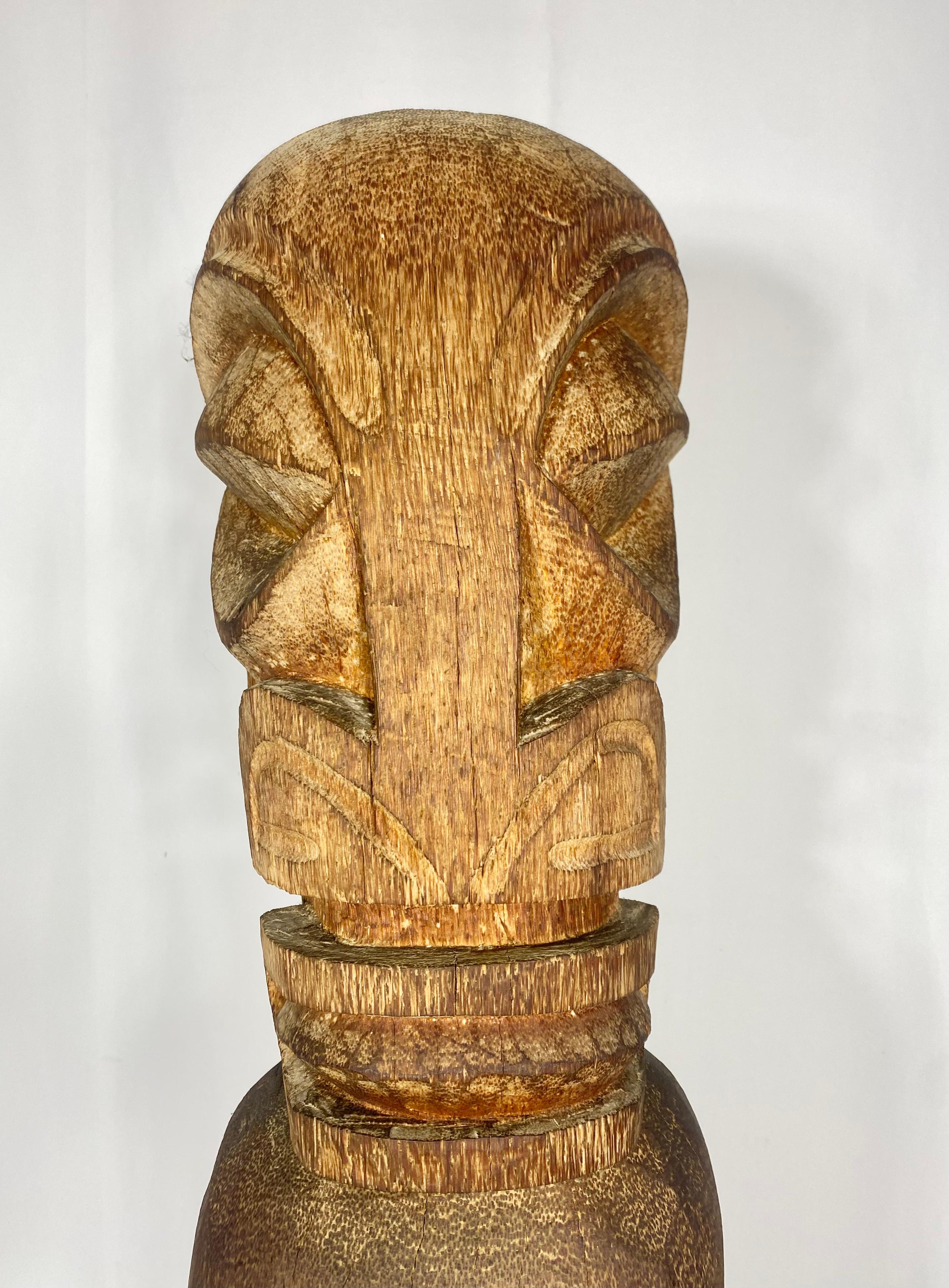 Mid-20th Century Vintage Monumental Carved Wood Tiki Sculpture. French Polynesia. Creation Sanobo For Sale