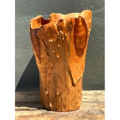 Vintage Monumental Carved Wood Vase