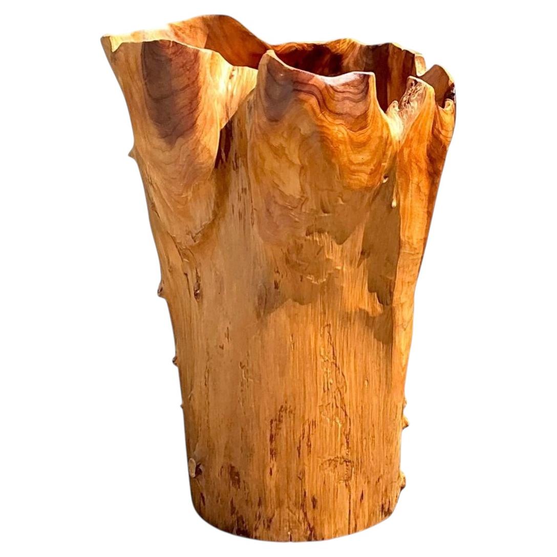 Vintage Monumental Carved Wood Vase