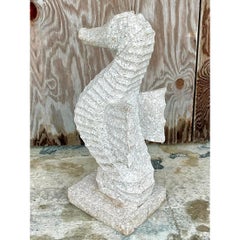 Vintage Monumental Coastal Carved Stone Sea Horse Sculpture