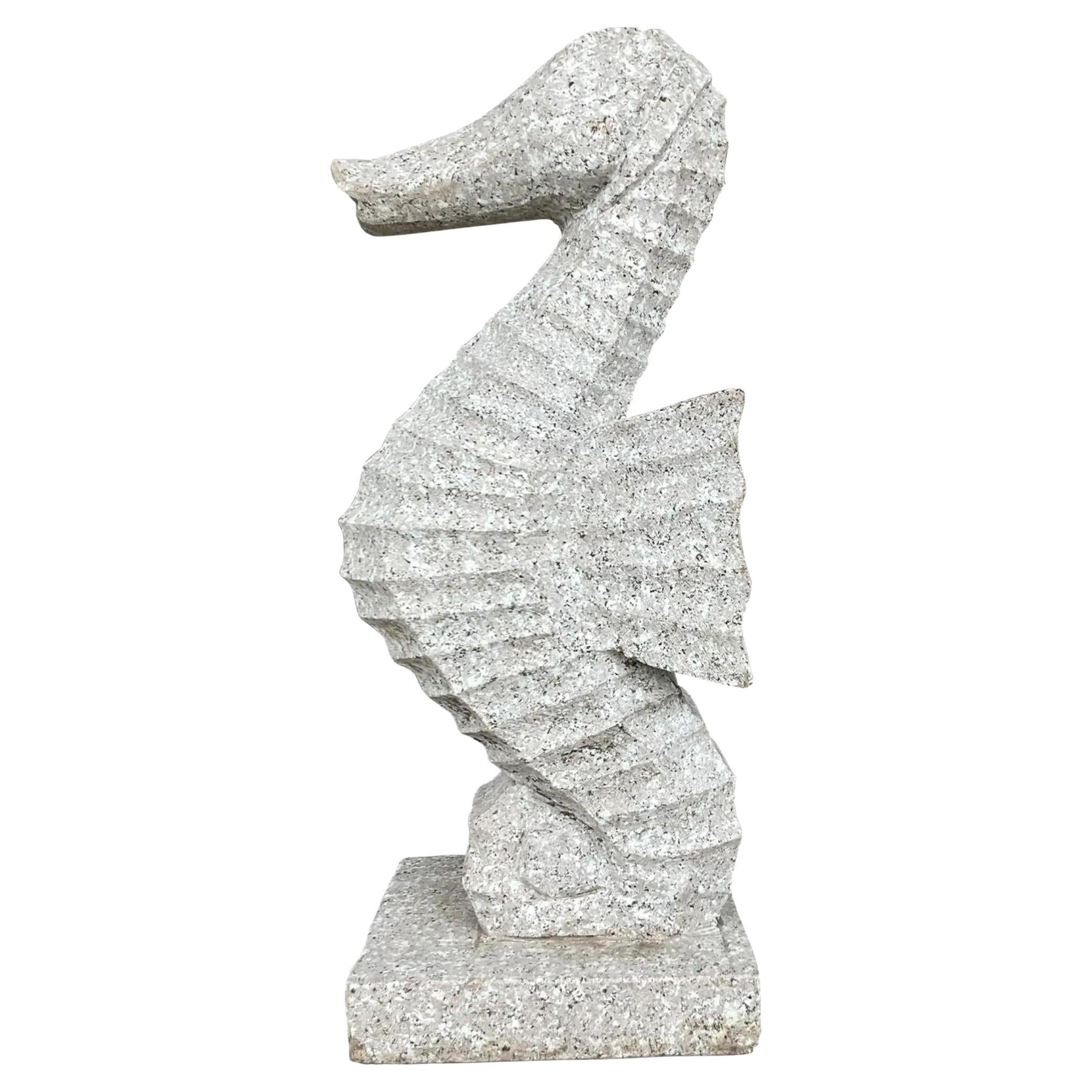 Vintage Monumental Coastal Carved Stone Sea Horse Sculpture For Sale