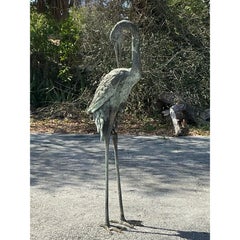 Vintage Monumental Coastal Patinated Bronze Crane