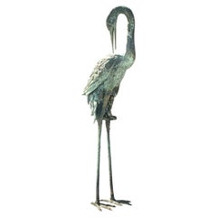 Vintage Monumental Coastal Patinated Bronze Crane