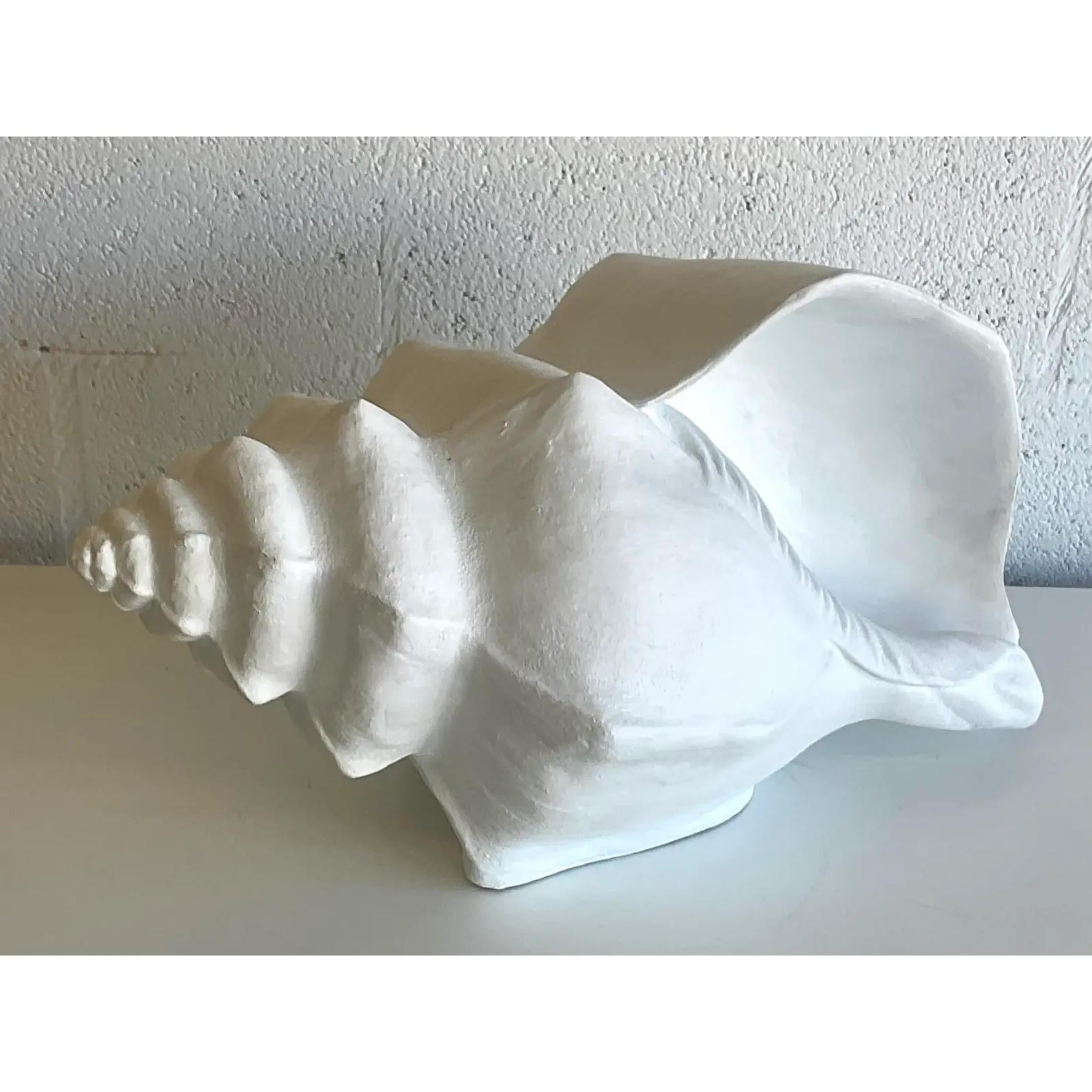 Vintage Monumental Coastal Plaster Conch Shell In Good Condition For Sale In west palm beach, FL