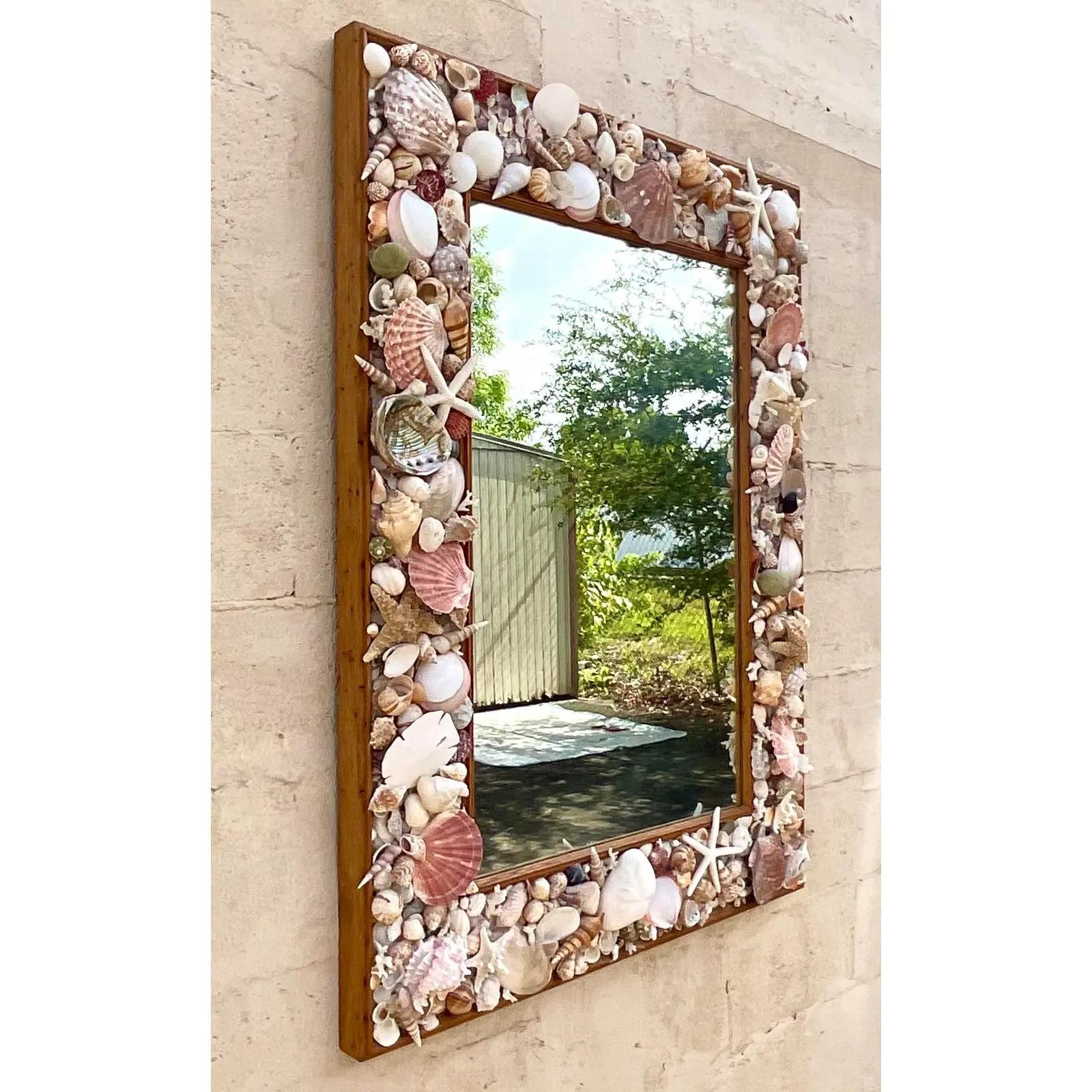 Vintage Monumental Coastal Shell Mirror For Sale at 1stDibs