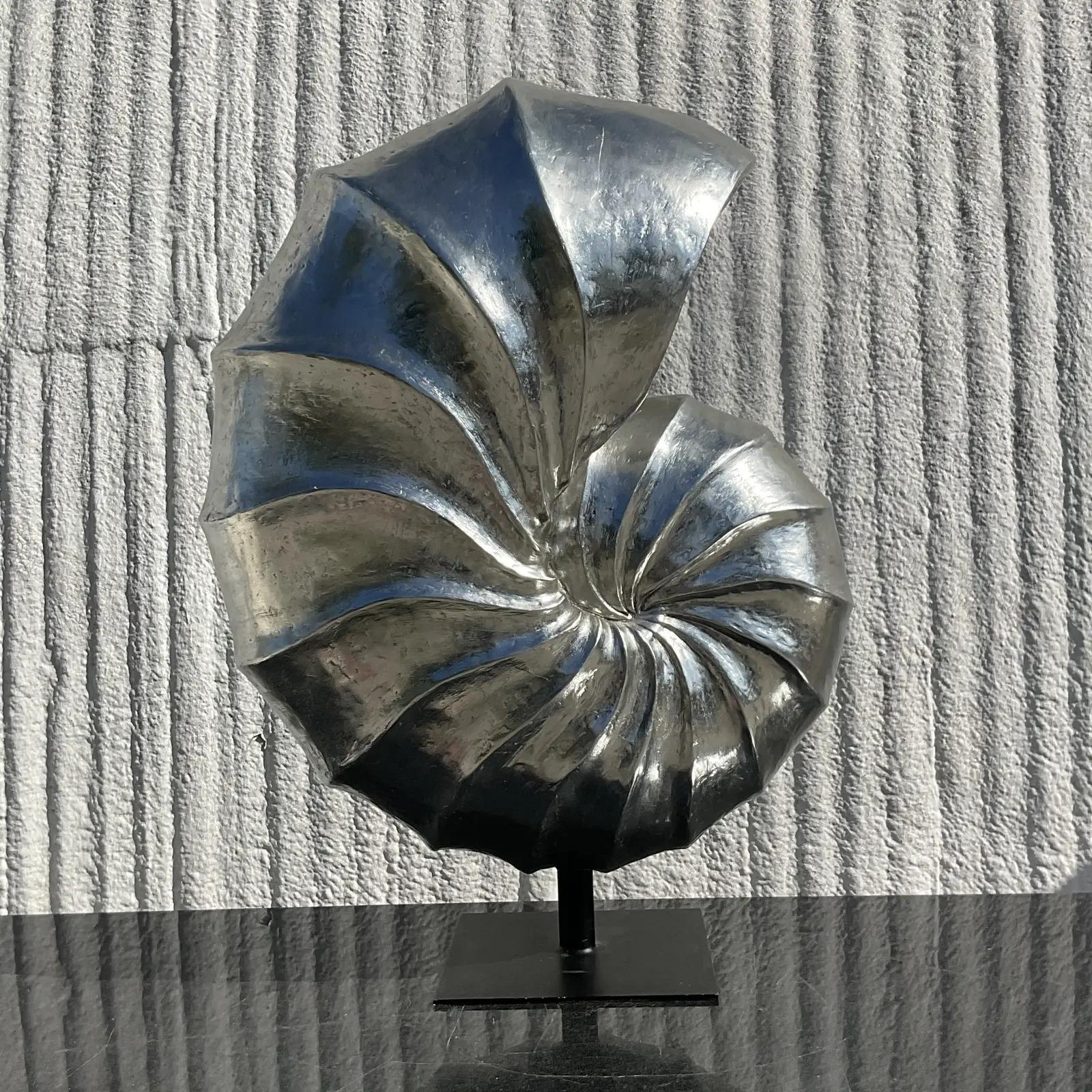 Vintage Monumental Coastal Silver Resin Nautilus Shell Sculpture In Good Condition In west palm beach, FL