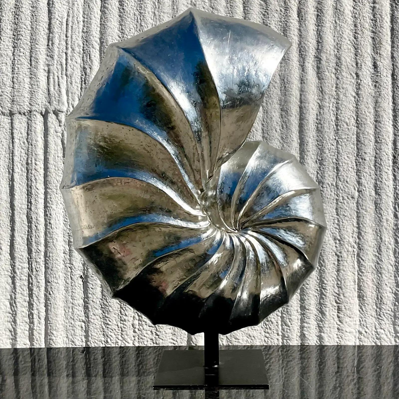 20th Century Vintage Monumental Coastal Silver Resin Nautilus Shell Sculpture