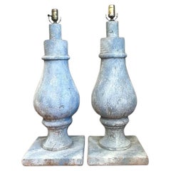 Vintage Monumental Faux Finished Balustrade Lamps - A Pair