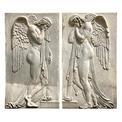 Vintage Monumental Grand Tour Cast Stone Relief Sculptures - a Pair