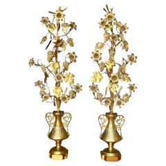 Vintage Monumental Hammered Brass Floral Towers, a Pair