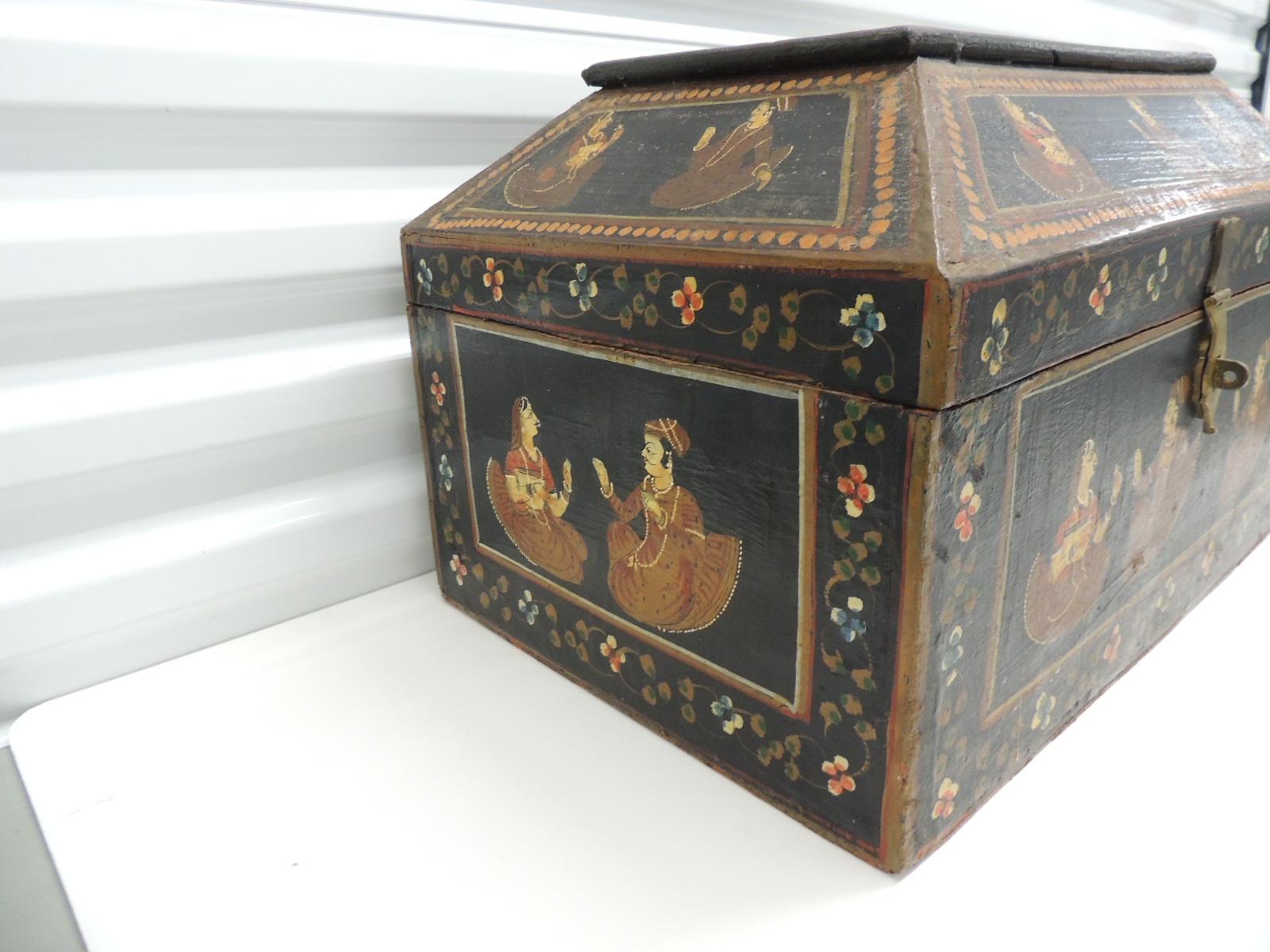 Large Scale Vintage Hand-Painted Indian Decorative Box For Sale at ...
