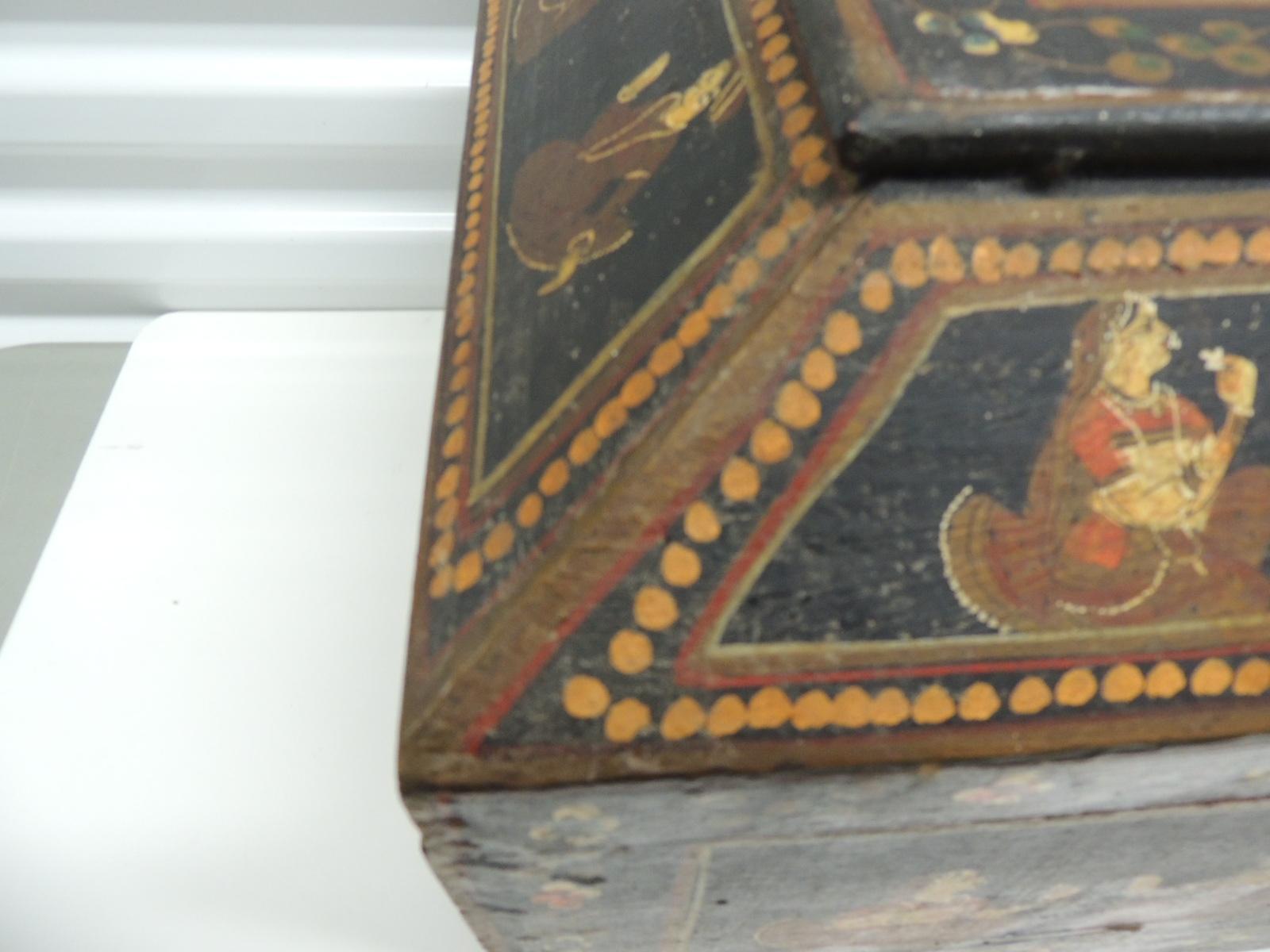 Hand-Crafted Large Scale Vintage Hand-Painted Indian Decorative Box