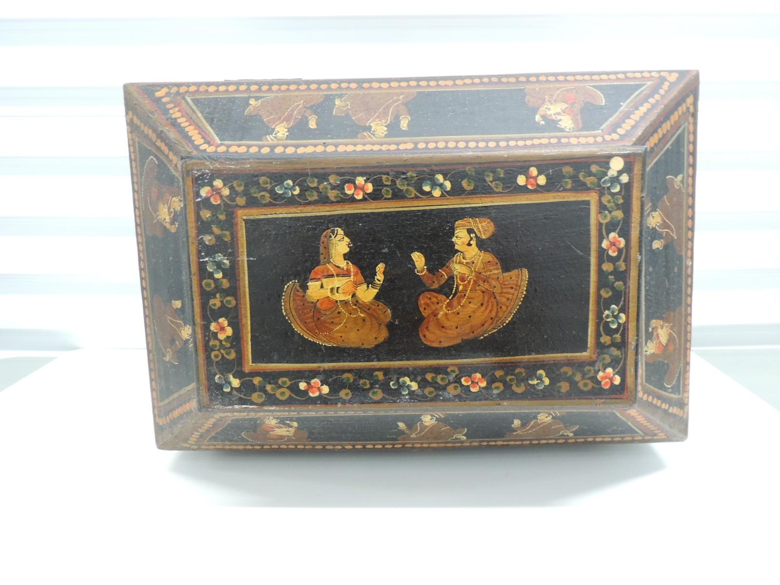 Mid-20th Century Large Scale Vintage Hand-Painted Indian Decorative Box