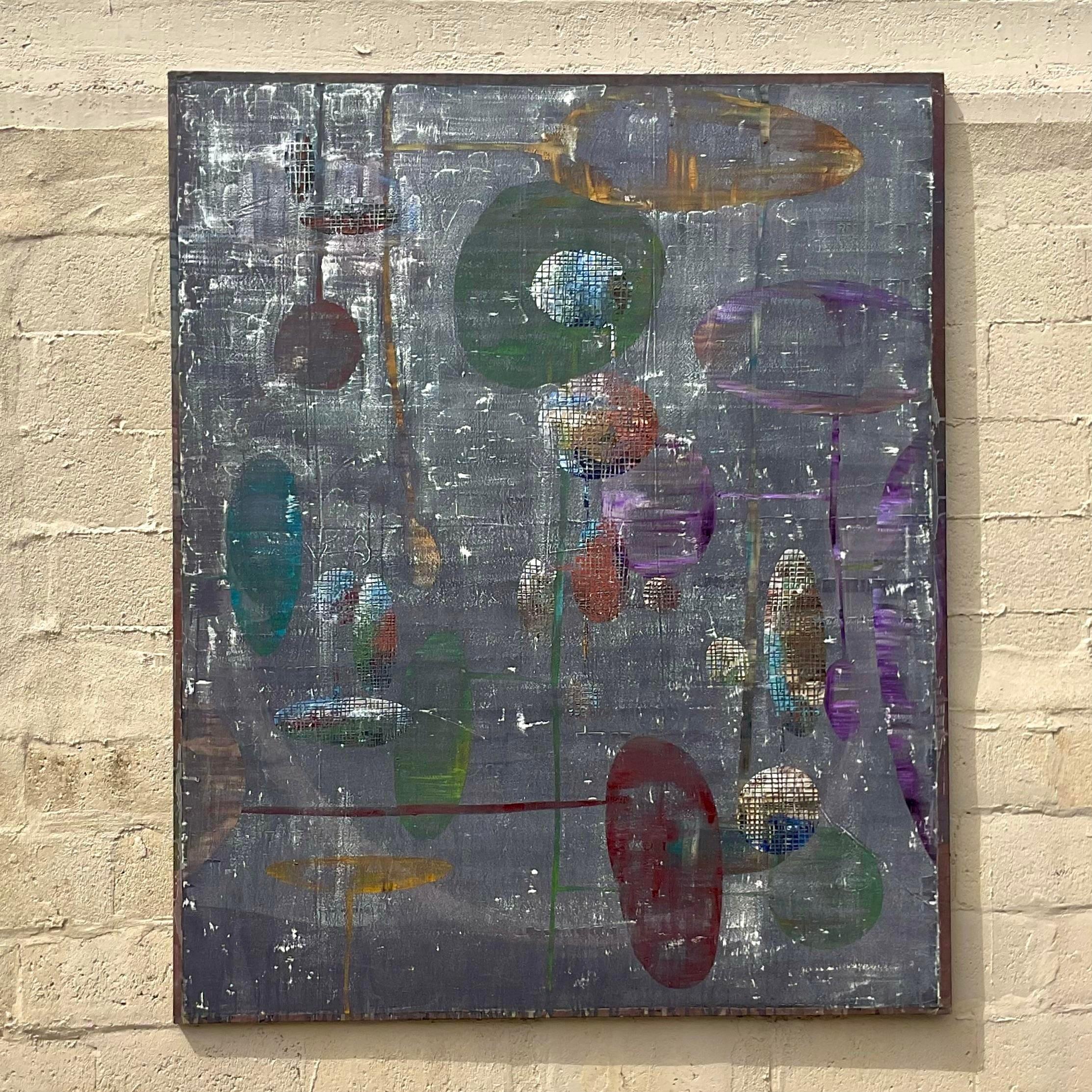 20th Century Vintage Monumental Industrial Abstract Oil Painting on Canvas For Sale