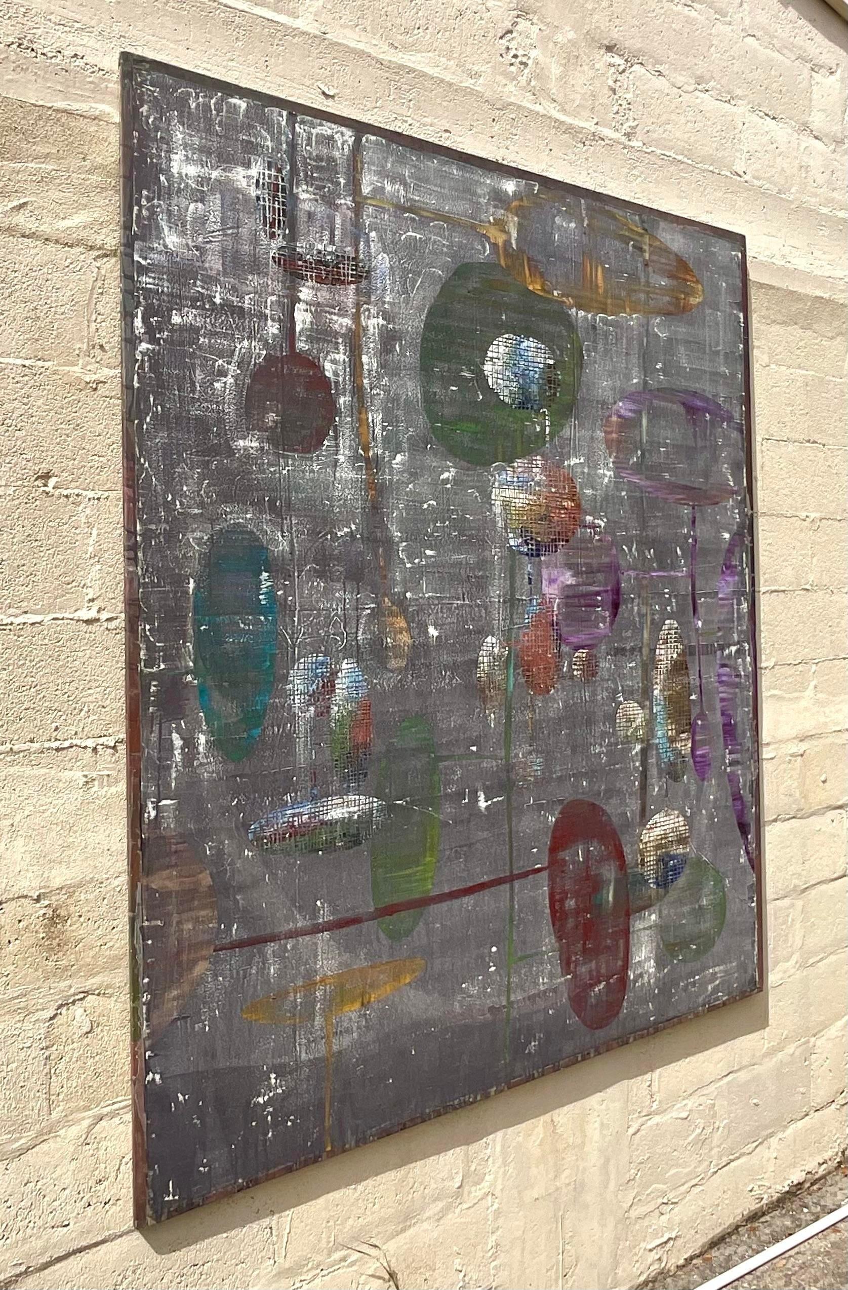 Vintage Monumental Industrial Abstract Oil Painting on Canvas For Sale 2