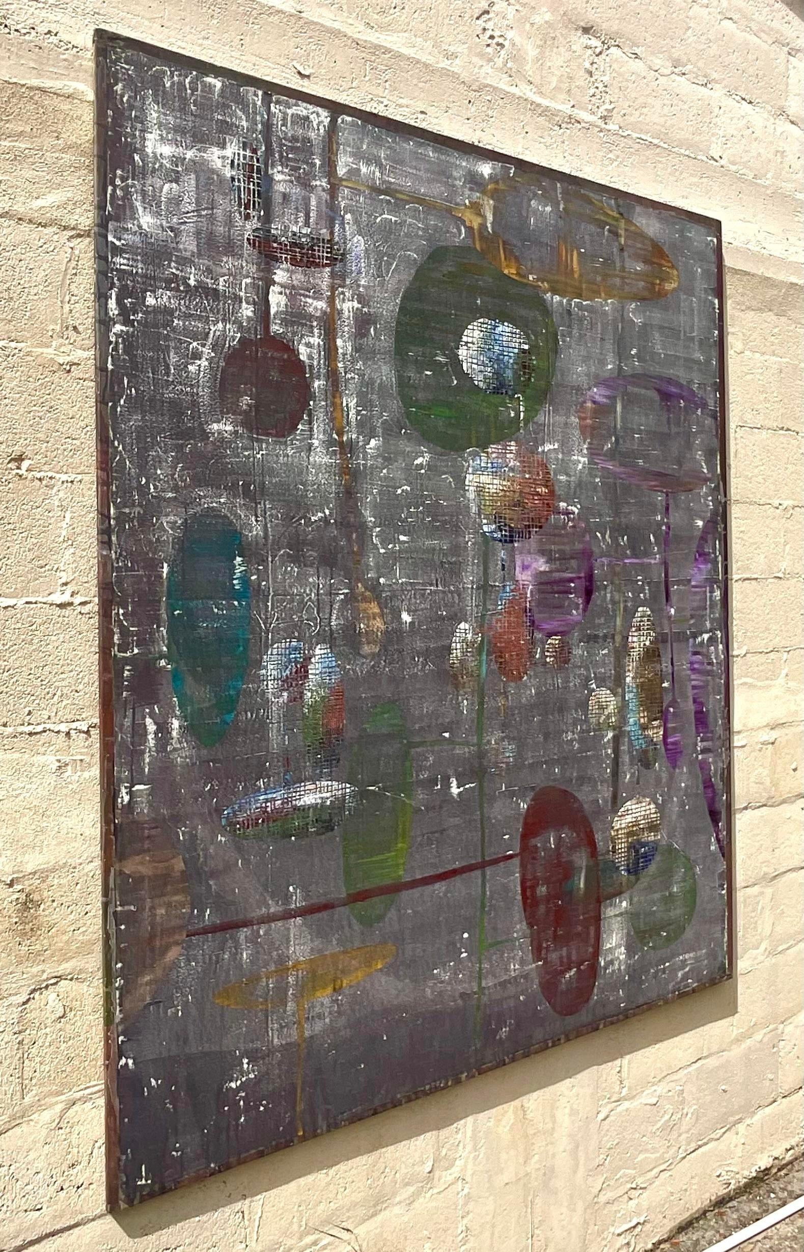 Vintage Monumental Industrial Abstract Oil Painting on Canvas For Sale 3