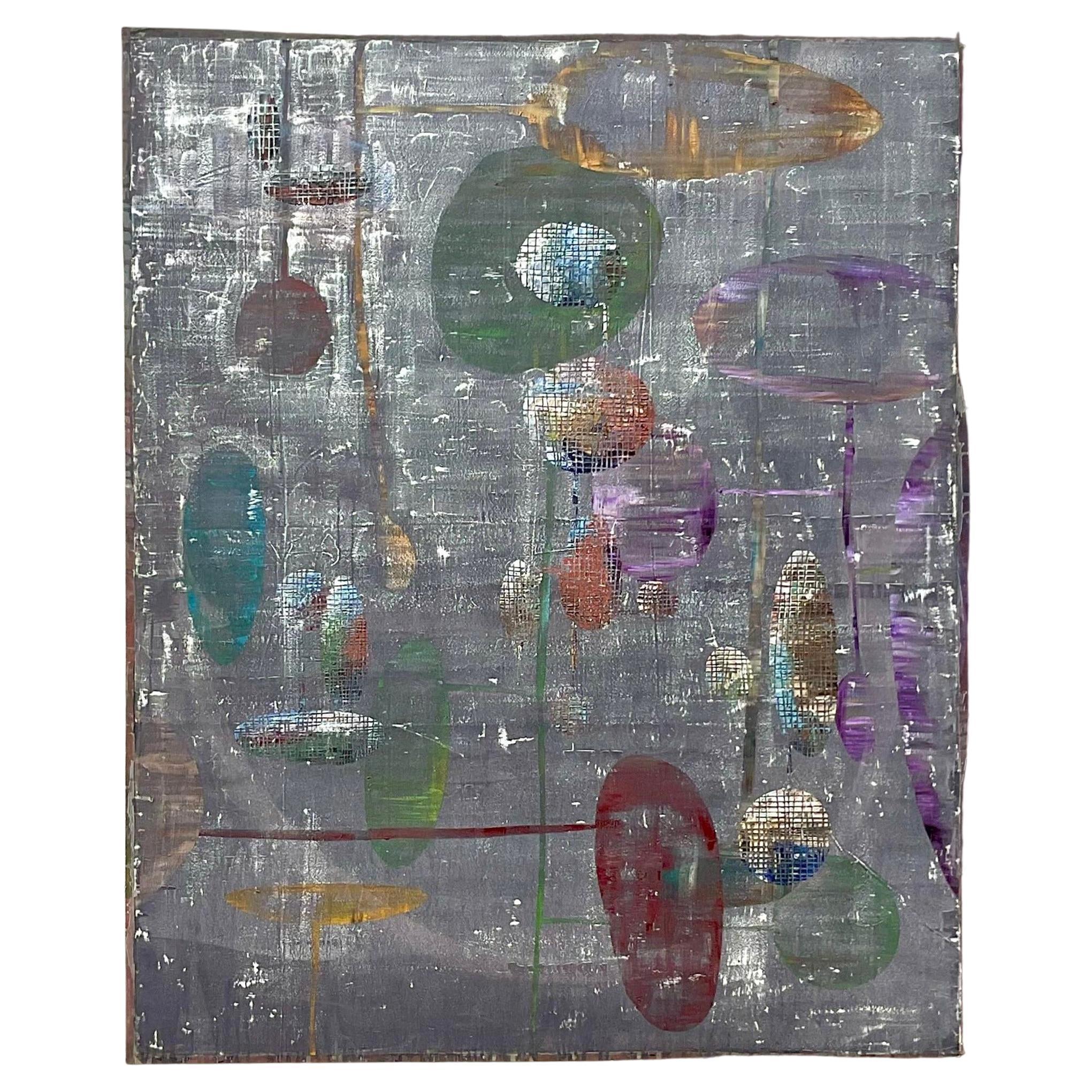 Vintage Monumental Industrial Abstract Oil Painting on Canvas For Sale