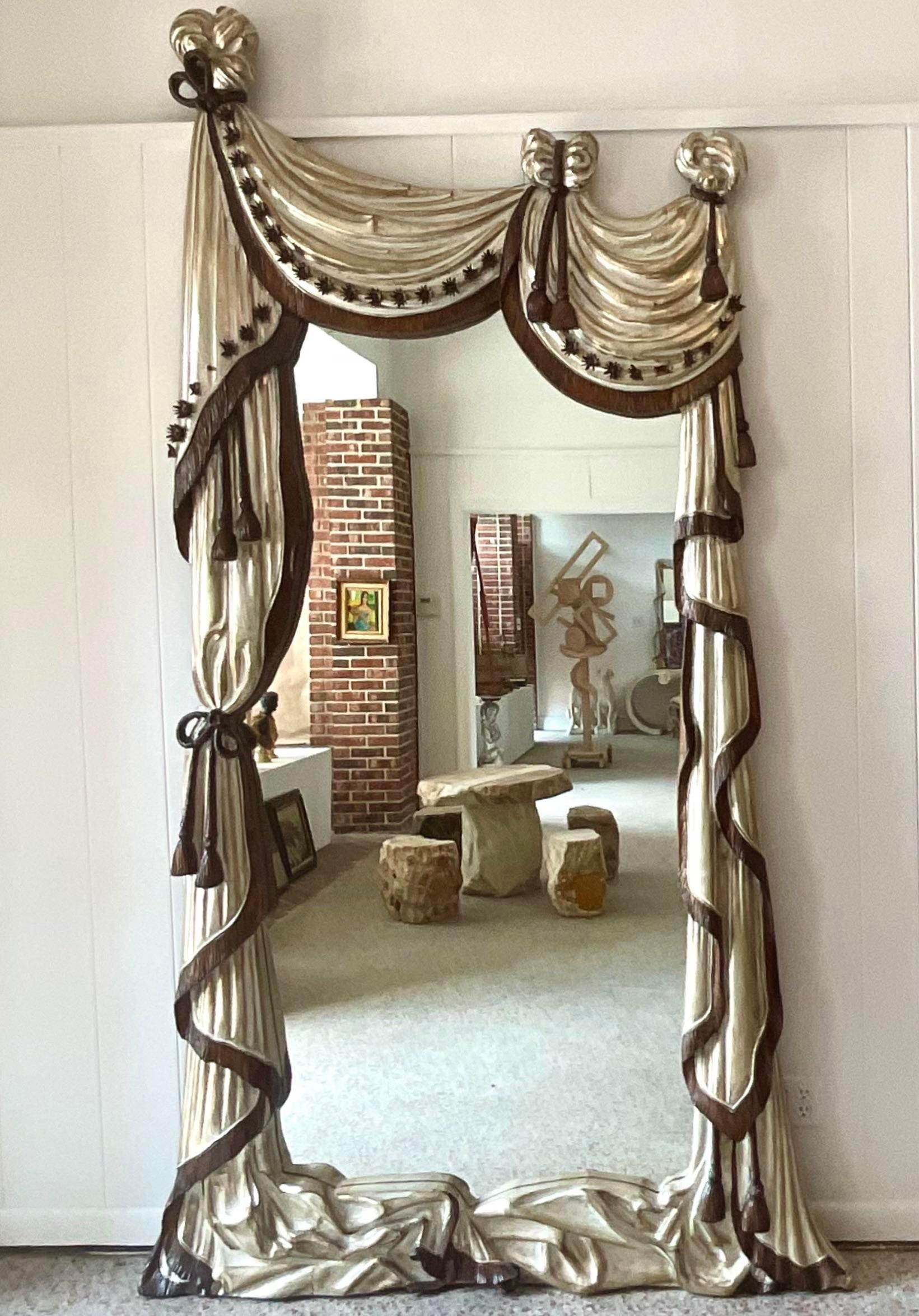 Vintage Monumental Italian Jumbo Collection Hand Carved Swag Mirror For Sale 5
