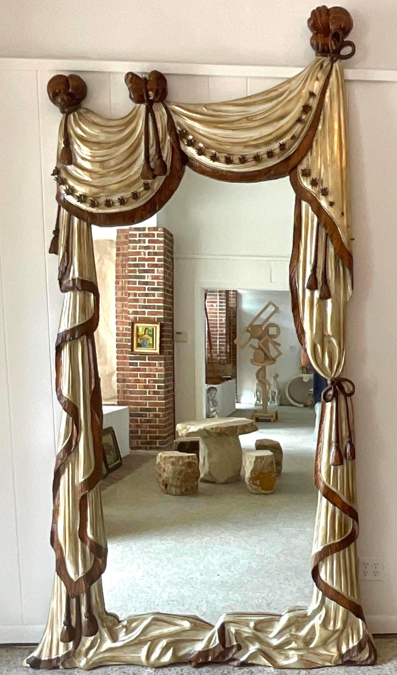 Vintage Monumental Italian Jumbo Collection Hand Carved Swag Mirror For Sale 1