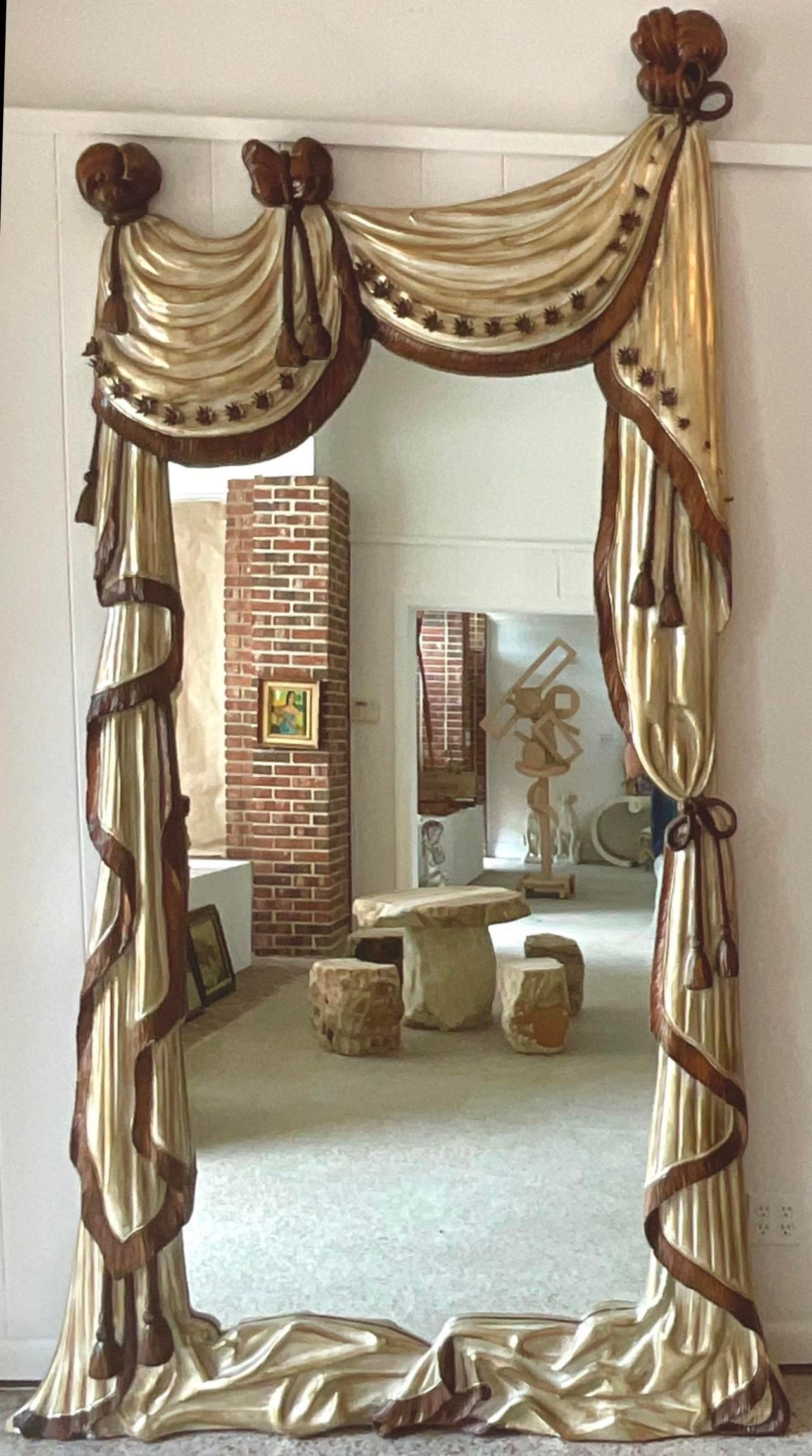 Vintage Monumental Italian Jumbo Collection Hand Carved Swag Mirror For Sale 3