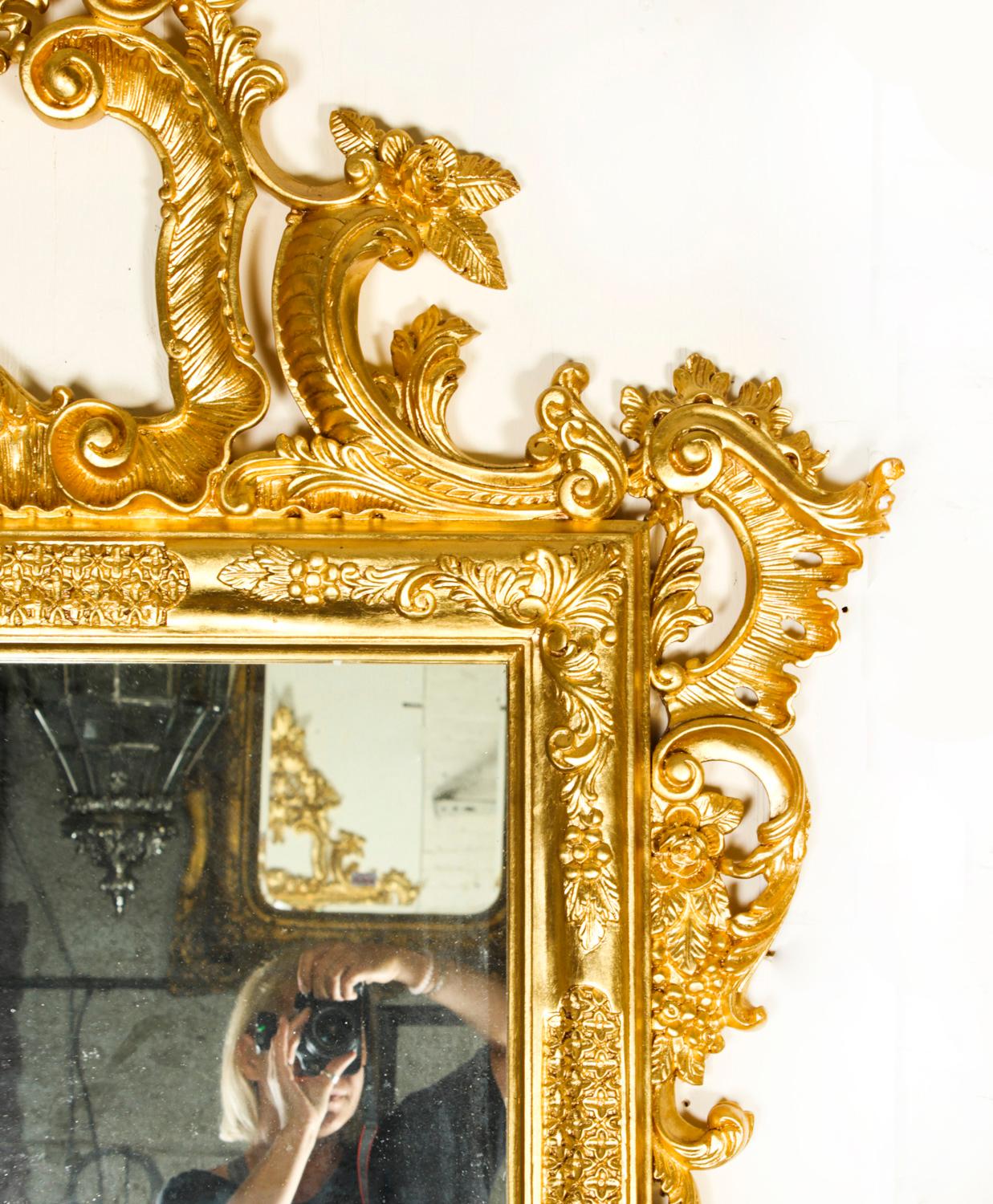 Late 20th Century Vintage Monumental Italian Rococo Giltwood Decorative Mirror, 20th C For Sale
