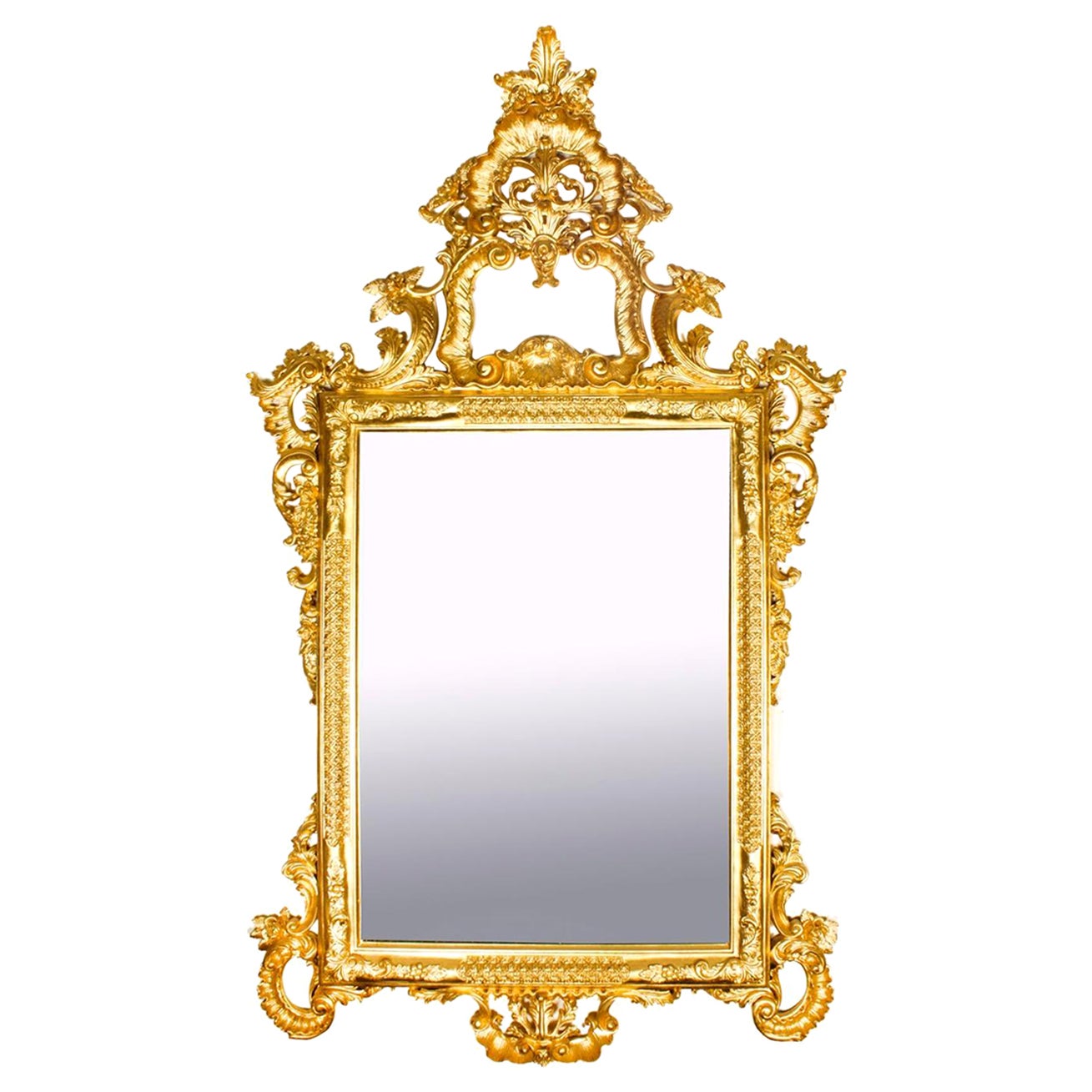 Monumental miroir décoratif italien rococo en bois doré du 20ème siècle