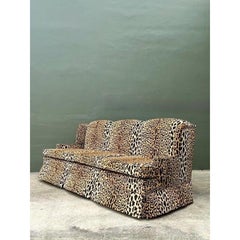 Vintage Monumental Leopard Velvet Sofa