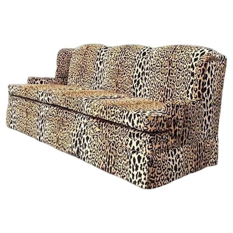 Vintage Monumental Leopard Velvet Sofa