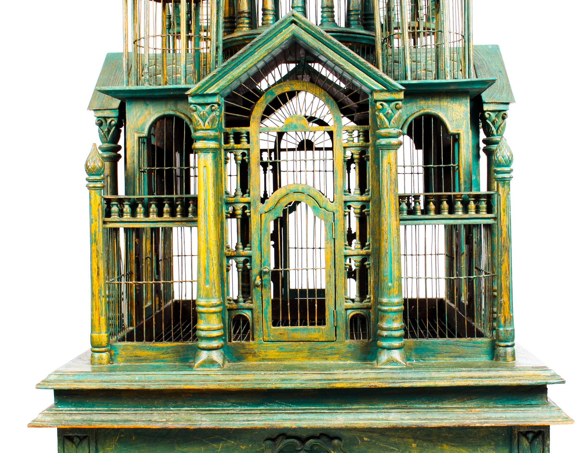 Monumental Mahogany Sacre Coeur Cathedral Bird Cage on Stand, 20th Century 5