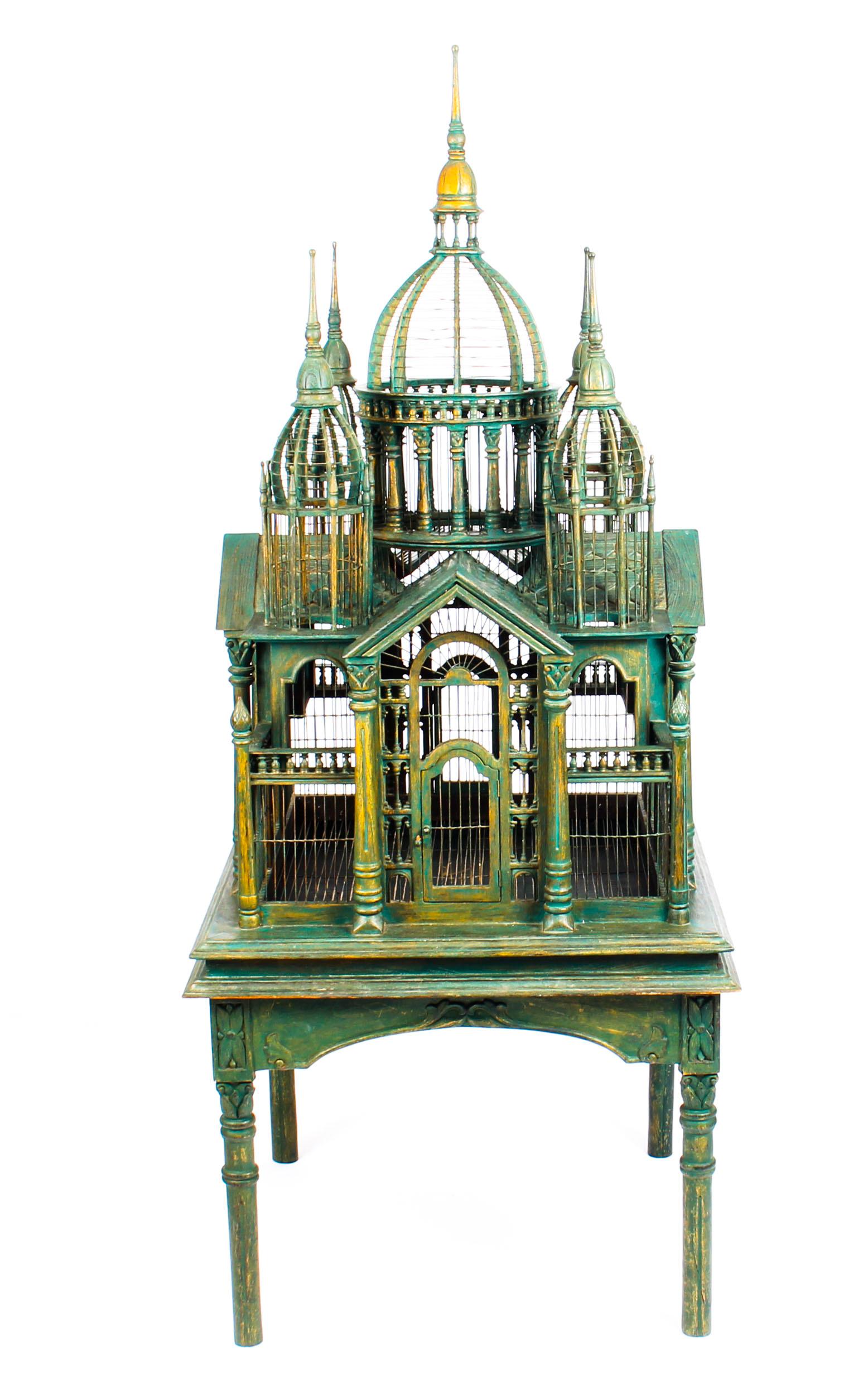 Monumental Mahogany Sacre Coeur Cathedral Bird Cage on Stand, 20th Century 7
