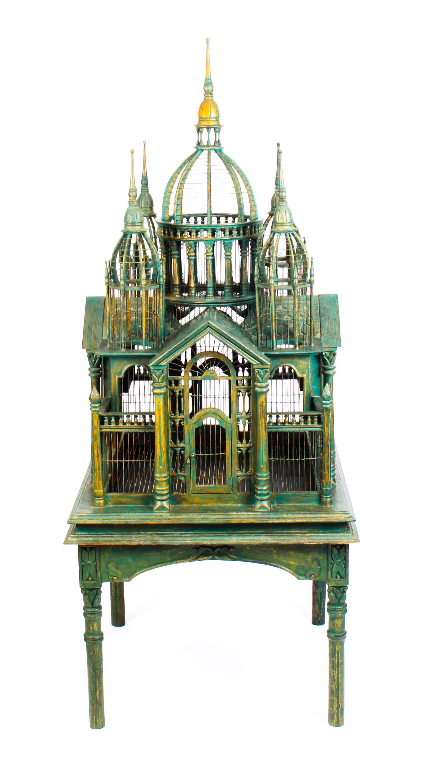 Monumental Mahogany Sacre Coeur Cathedral Bird Cage on Stand, 20th Century 10