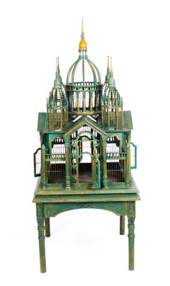 Monumental Mahogany Sacre Coeur Cathedral Bird Cage on Stand, 20th Century