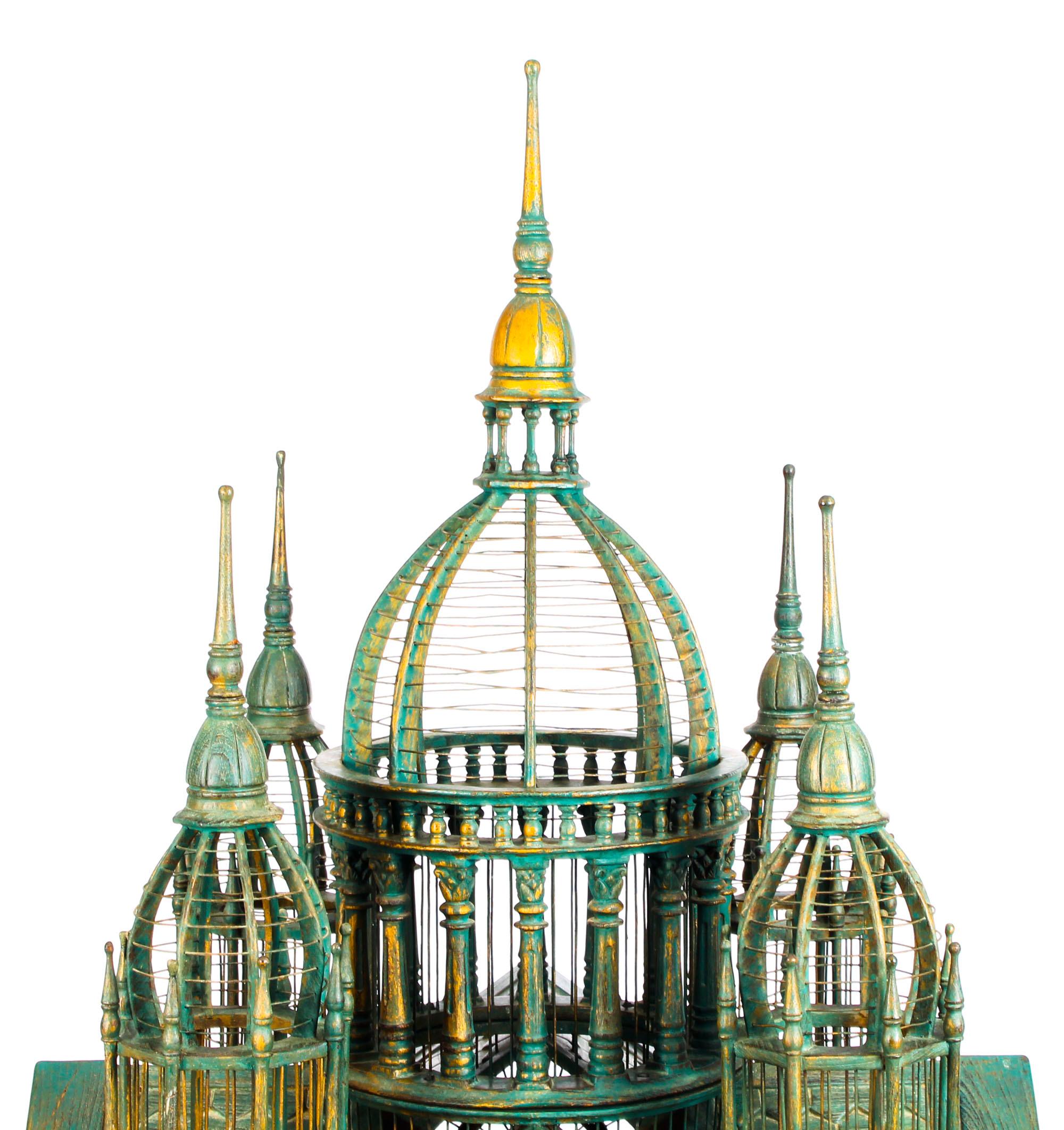Mid-20th Century Monumental Mahogany Sacre Coeur Cathedral Bird Cage on Stand, 20th Century