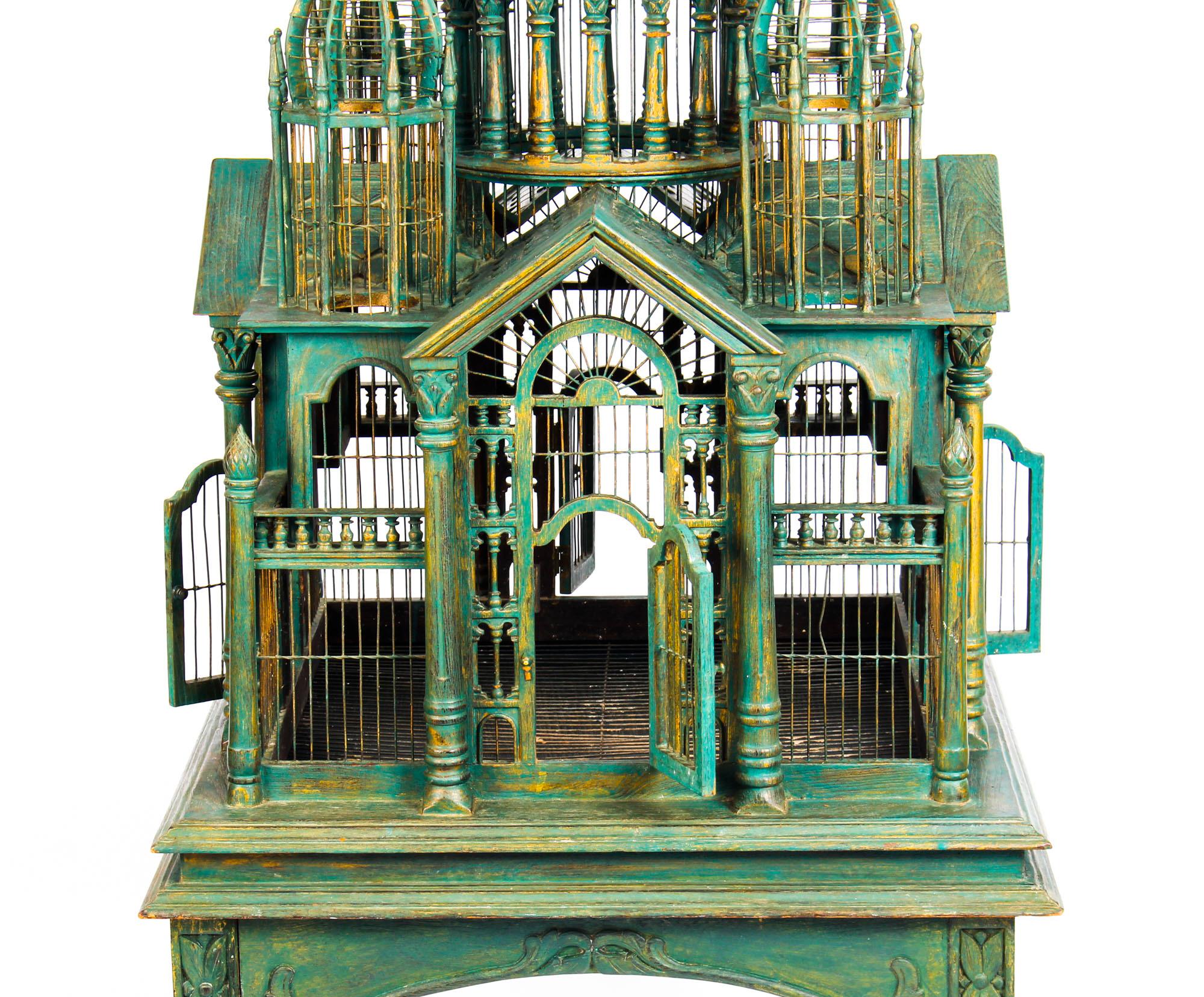 Monumental Mahogany Sacre Coeur Cathedral Bird Cage on Stand, 20th Century 2