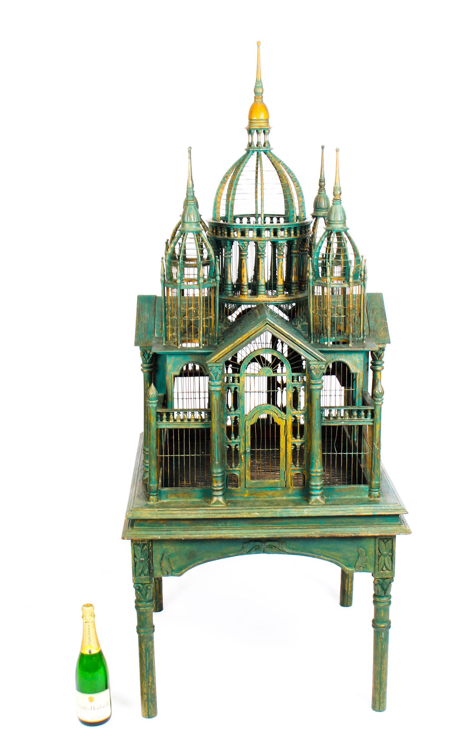 Monumental Mahogany Sacre Coeur Cathedral Bird Cage on Stand, 20th Century 3
