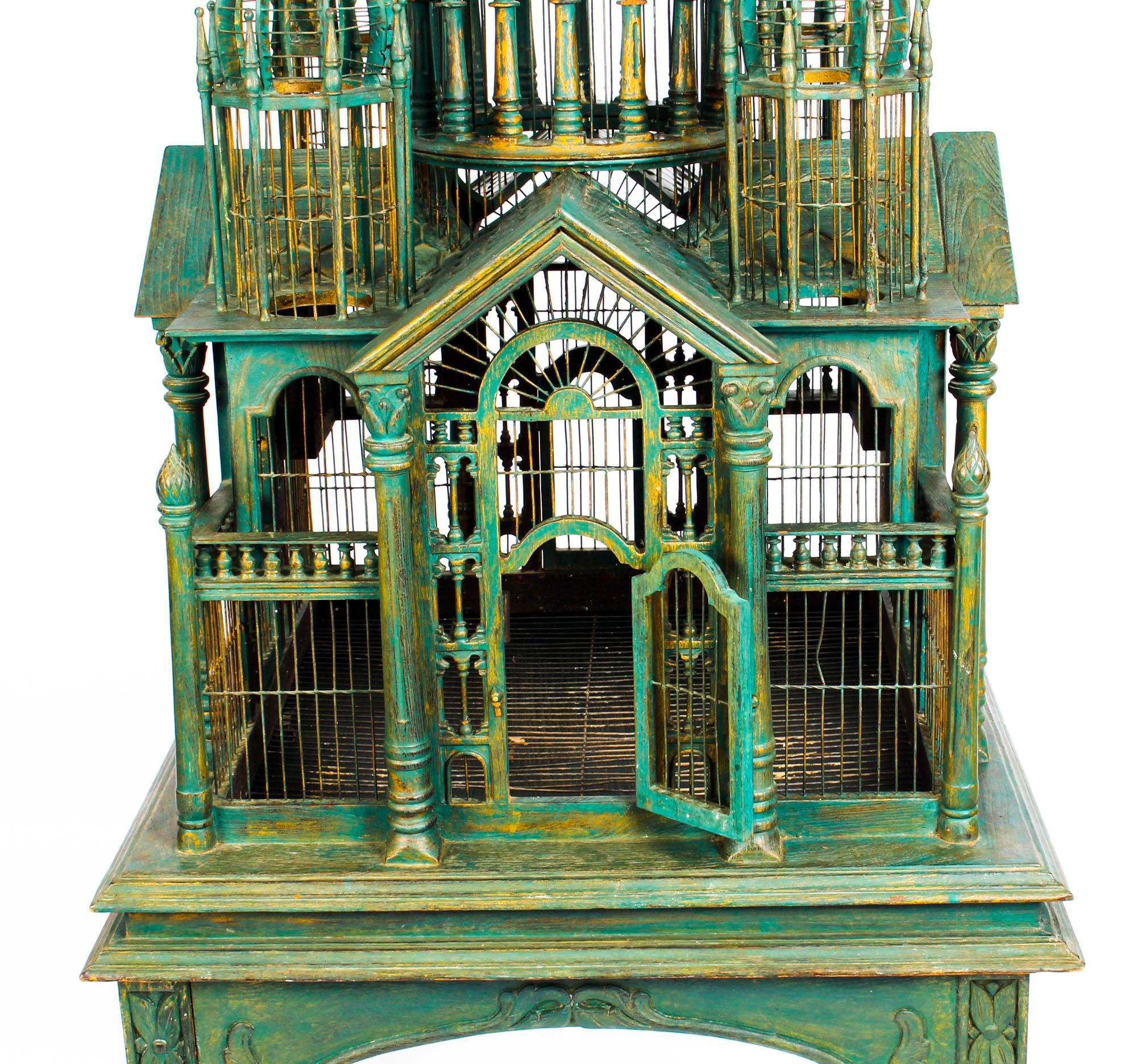 Monumental Mahogany Sacre Coeur Cathedral Bird Cage on Stand, 20th Century 4
