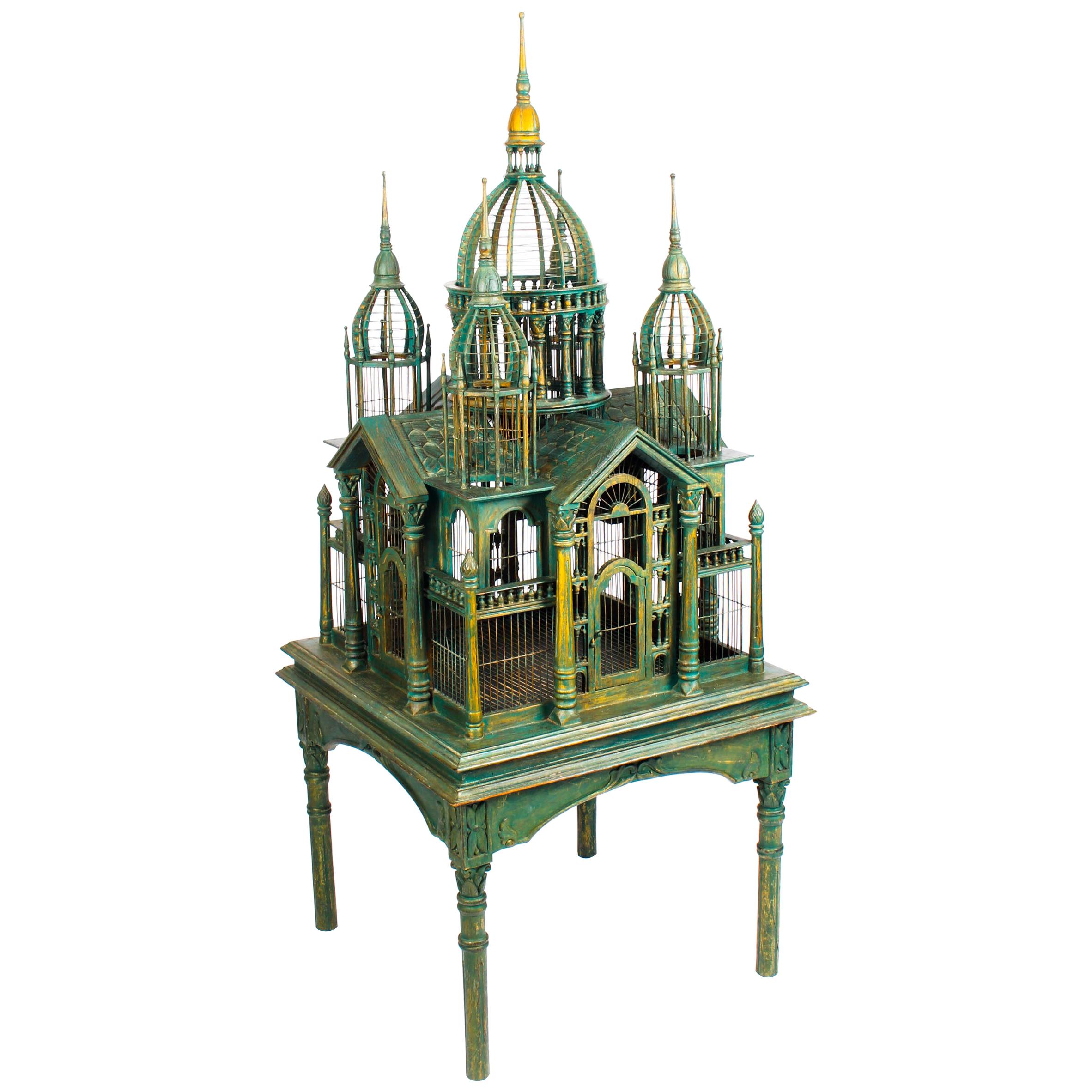 Monumental Mahogany Sacre Coeur Cathedral Bird Cage on Stand, 20th Century